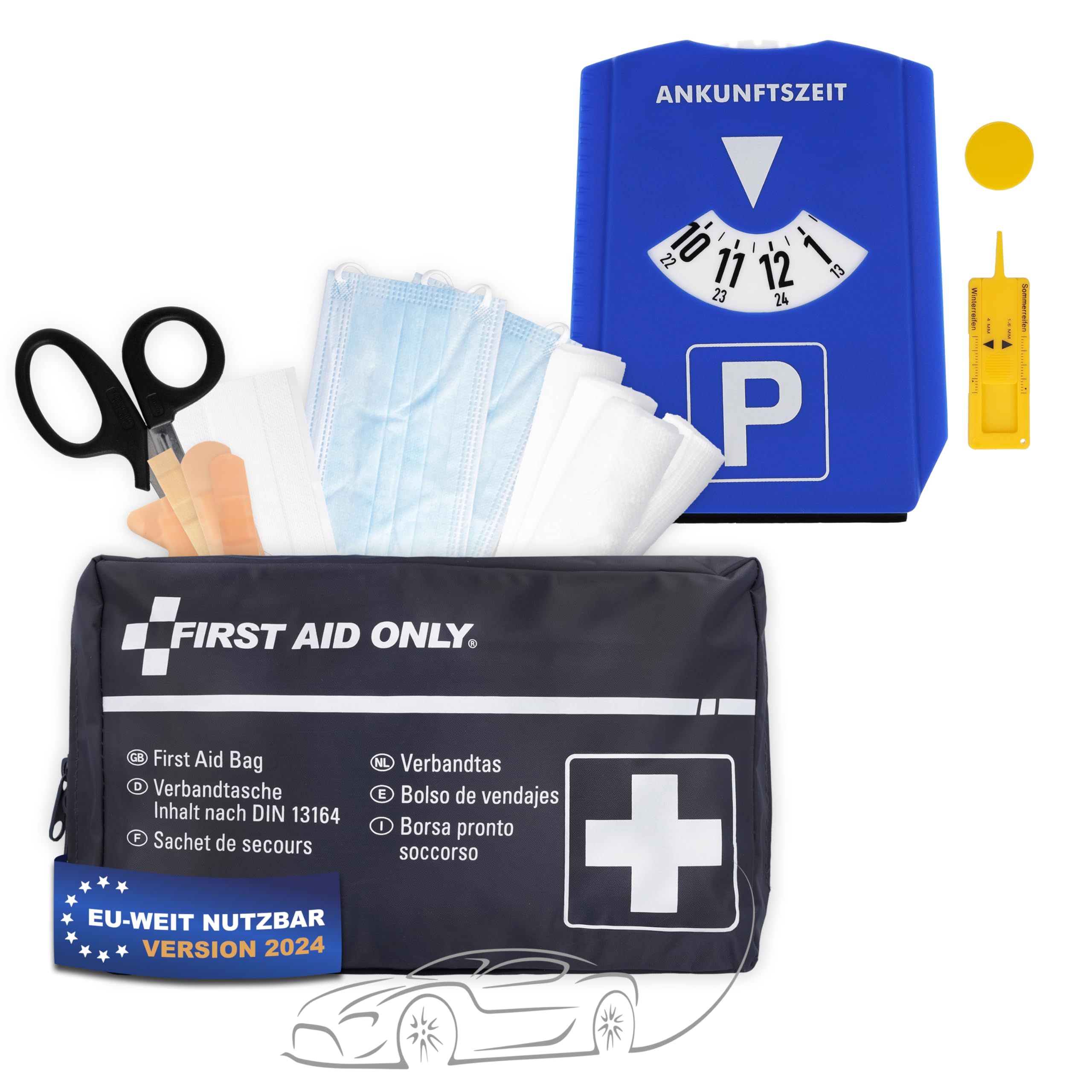 First Aid Only Kfz Verbandtasche DIN 13164 inkl. 5-in-1 Parkscheibe | Auto Verbandskasten als Erste Hilfe Set für HU (StVO-konform) | Notfalltasche für Auto und Motorrad | P-10019 Angebot bei HelloDeals