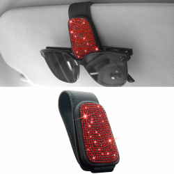 Anwlki Bling Sonnenbrillenhalter für Auto Visier Magnetische Leder Brillenhalter Visier Clip, Strass Brille Brillenbügel Ticket Karte Clip für Frauen Mädchen (Rot) Angebot bei HelloDeals