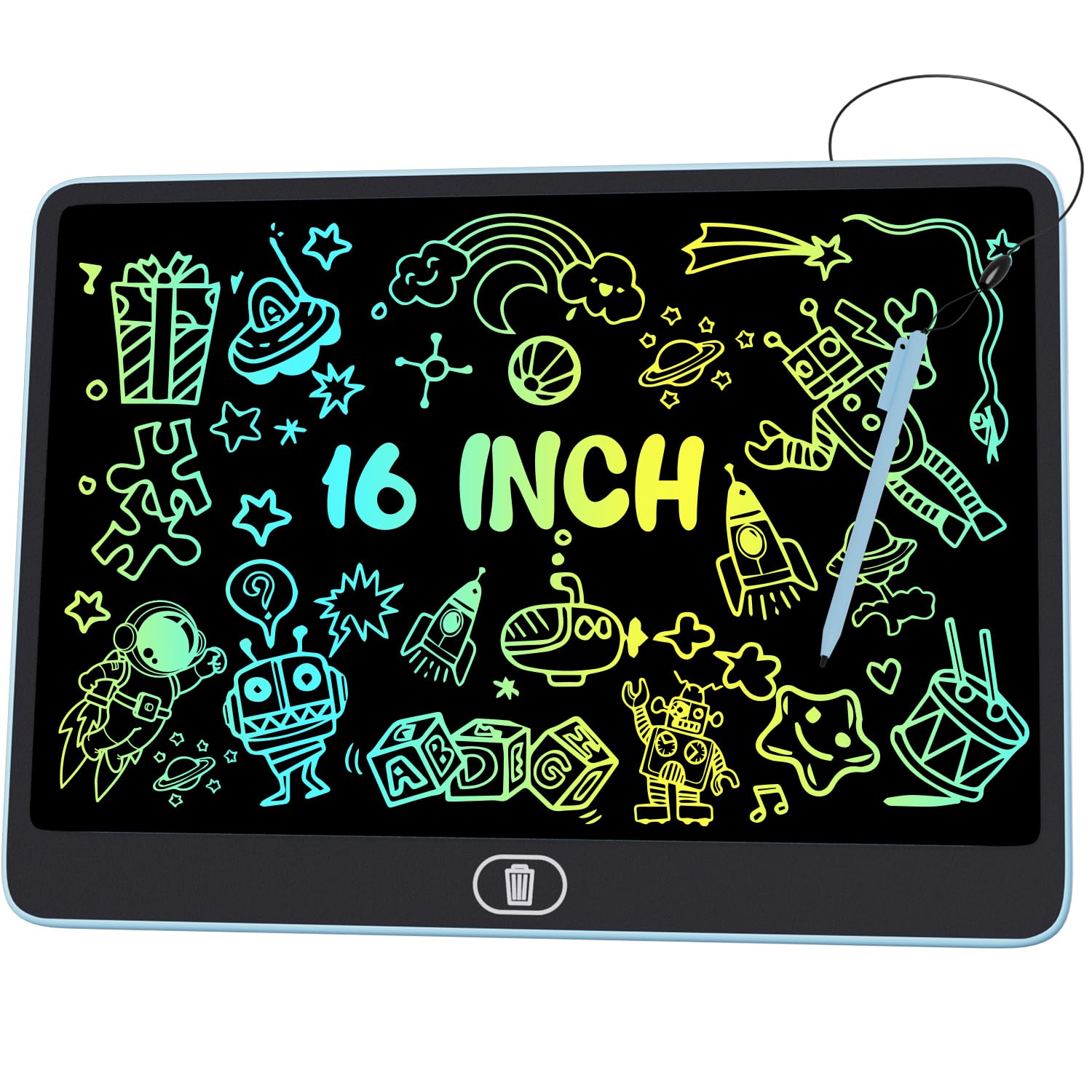 Bunte LCD Schreibtafel, 16 Zoll Große Zeichentafel Elektronischer Drawing Pad mit Sperr-& Löschfunktion, Augenschutz-Kritzelblock, Spielzeug & Geschenke für Kinder & Erwachsene zu Hause, Schule -Blau Angebot bei HelloDeals