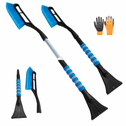 JINGTOPS Eiskratzer Auto mit Besen,2 in 1 Scheibenkratzer Schneebürste, Schneebesen Auto Lang Teleskopstiel 78-93cm, Schneekratzer Auto Set mit Handschuh, Auto Zubehör für PKW LKW SUV Fenster (Blau) Angebot bei HelloDeals