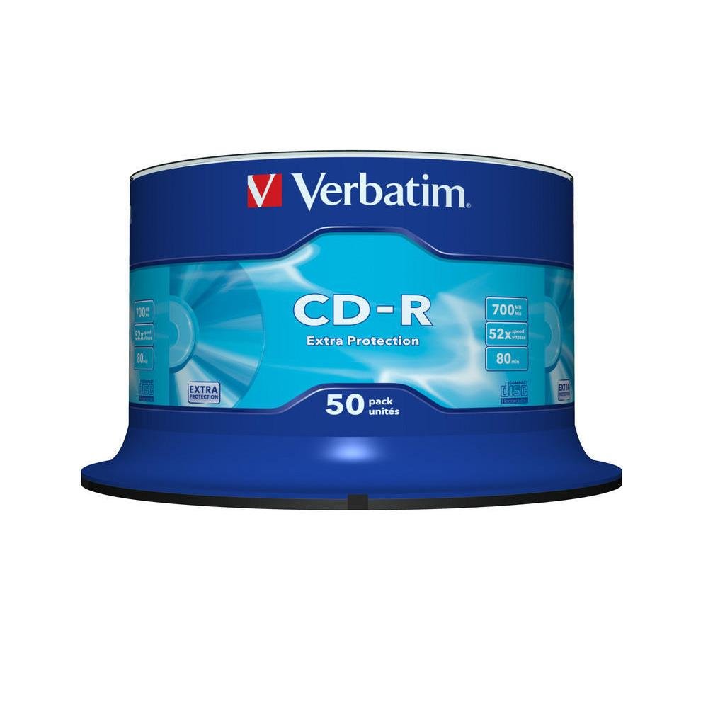 Verbatim CD-R Extra Protection, CD-Rohlinge mit 700 MB Datenspeicher, ideal für Foto- und Video-Aufnahmen, kompatibel mit jedem konventionellen CD-Laufwerk, 50er Pack Spindel Spindle 50 Stück Angebot bei HelloDeals