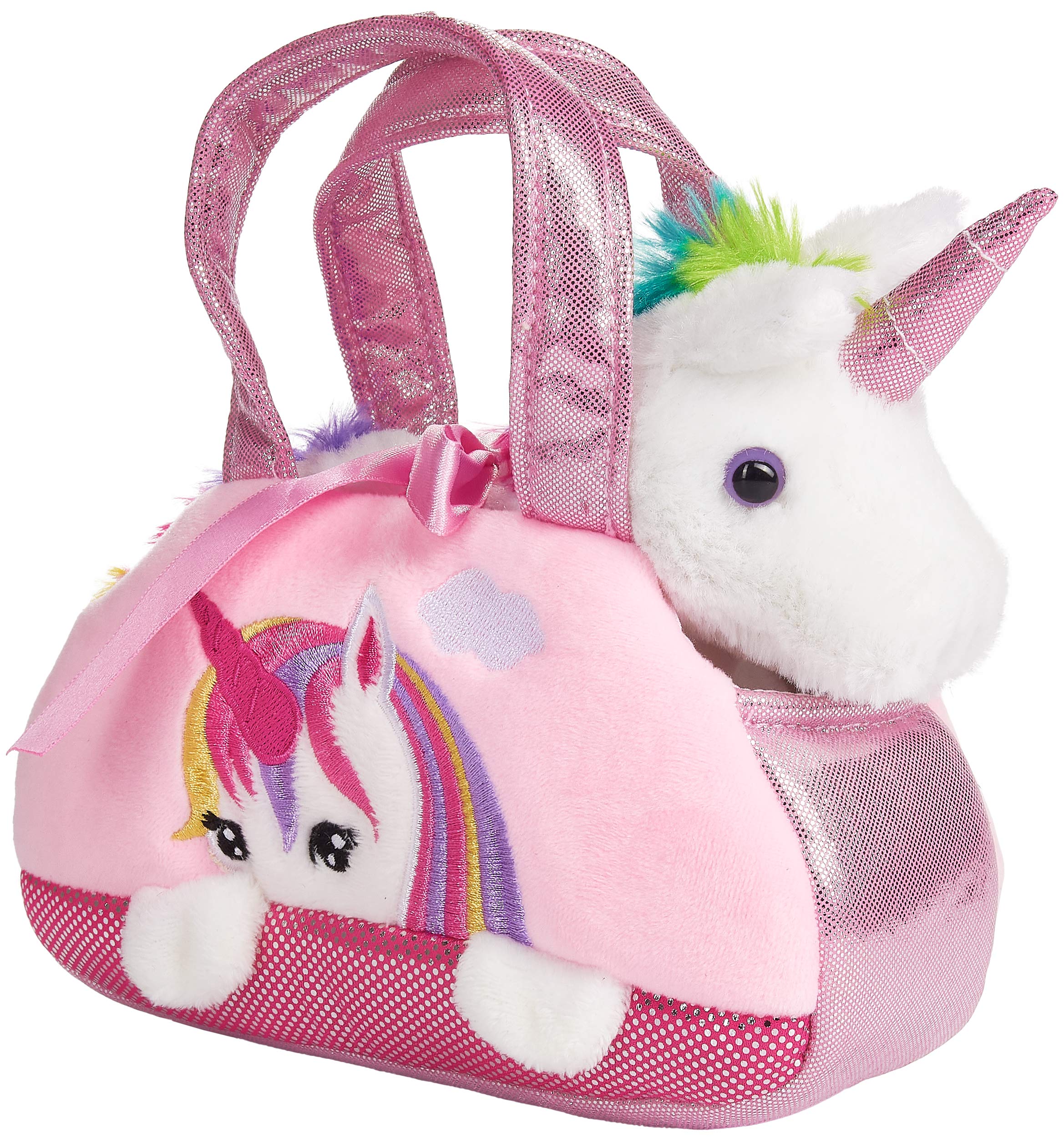 BRUBAKER Einhorn Tasche Regenbogen - 20 cm - Plüschtier in Handtasche - Plüsch Stofftier Kuscheltier - Rosa Angebot bei HelloDeals