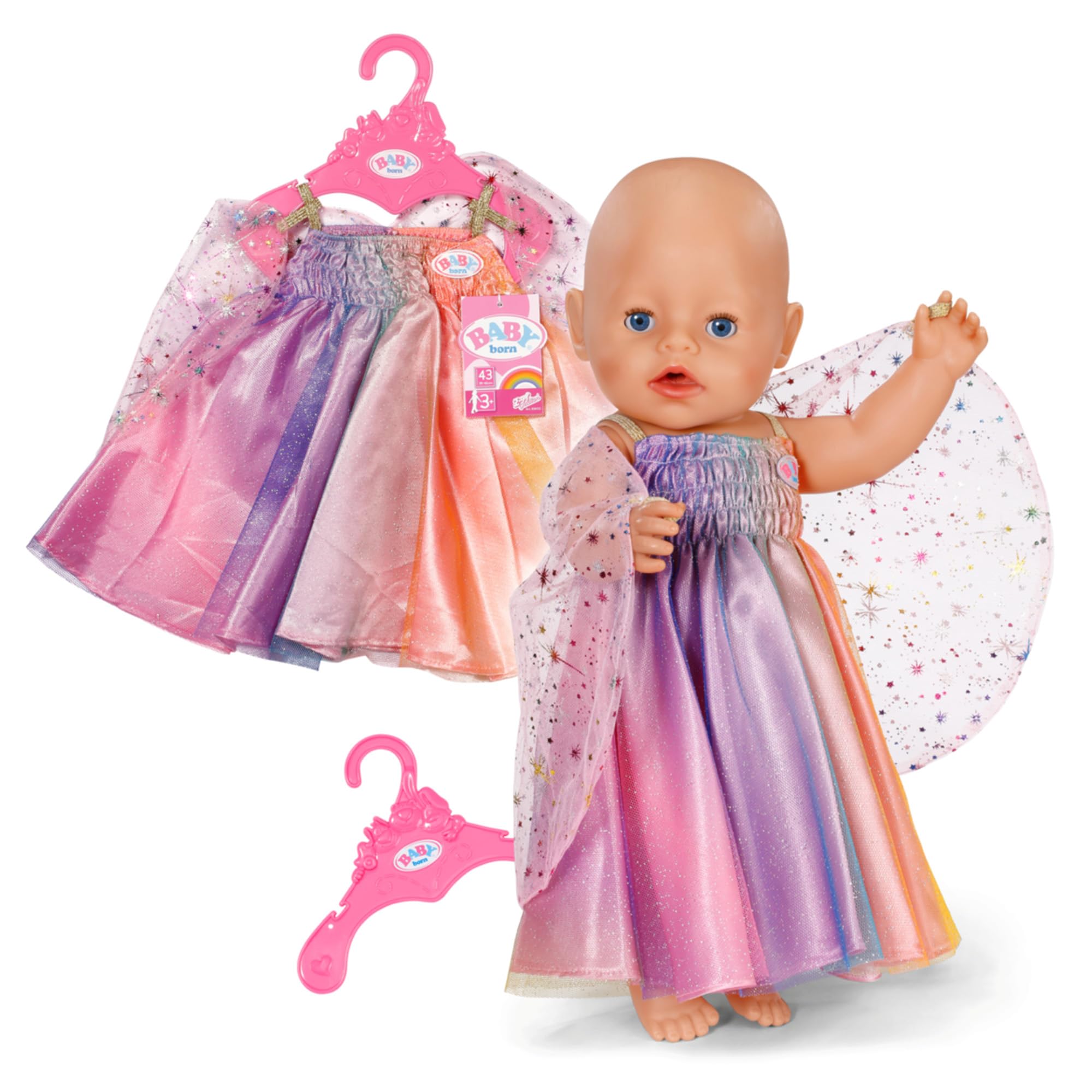 BABY born Regenbogenkleid, Puppenkleid mit Flügeln und Glitzer für 43cm Puppen, 836132 Zapf Creation Angebot bei HelloDeals