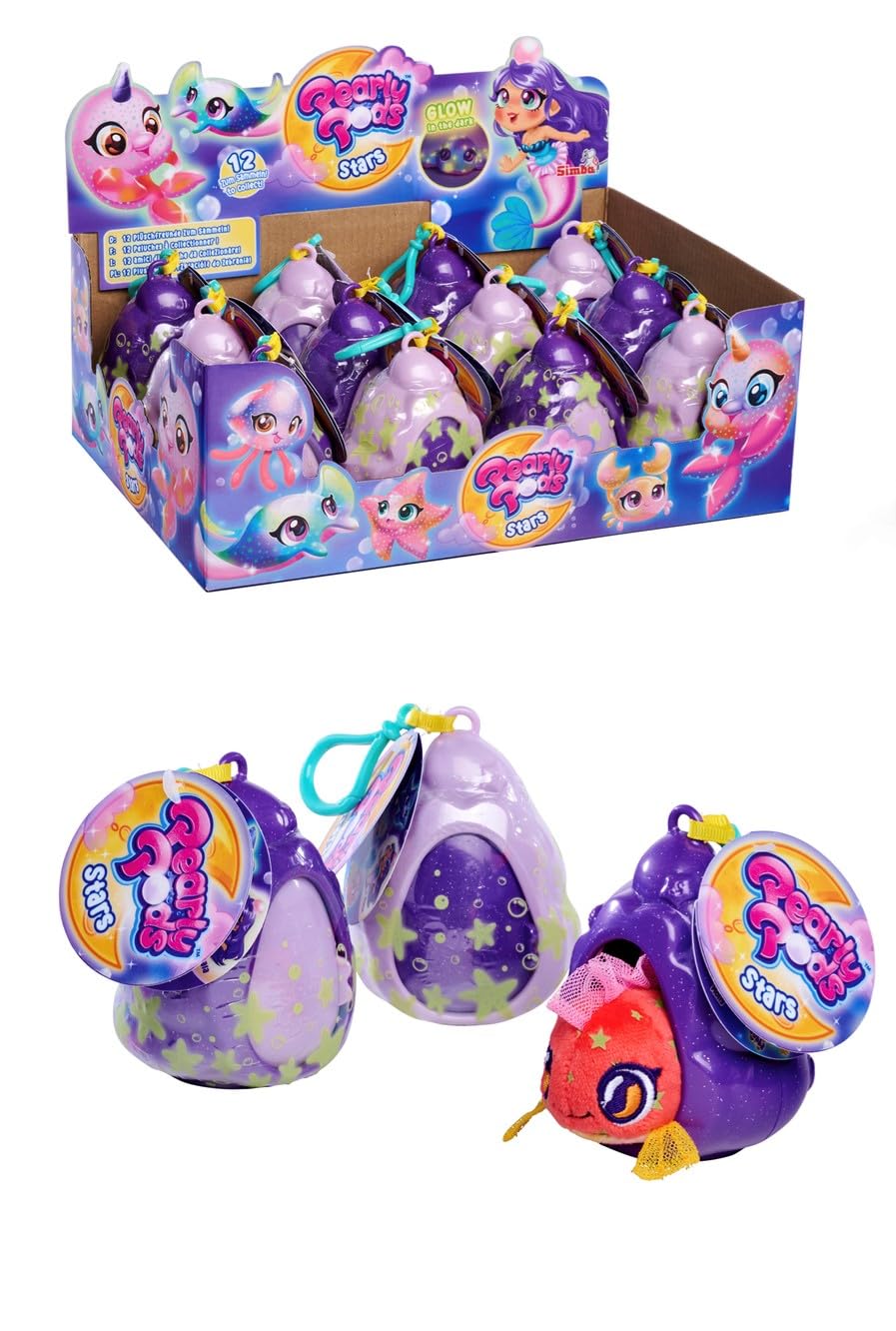 Simba Pearly Pods Glow in The Dark, 12-Fach Sortiert, es Wird nur EIN Artikel geliefert, Plüschfiguren mit Leuchteffekt, 8cm, seltene Meerjungfrau mit Perle, Muschel mit Anhänger, ab 3 Jahre Lila Einheitsgröße Angebot bei HelloDeals