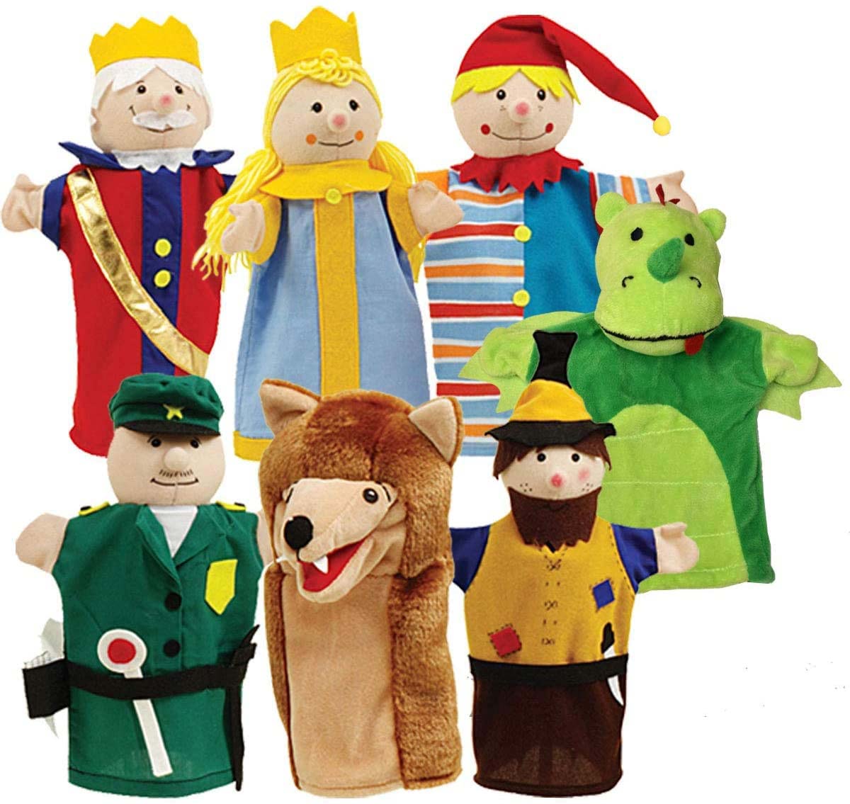 Handpuppen-Set 7-Fach - Kasperlefiguren, Handpuppen aus Stoff fürs Kasperletheater - Handpuppen für Kinder Angebot bei HelloDeals