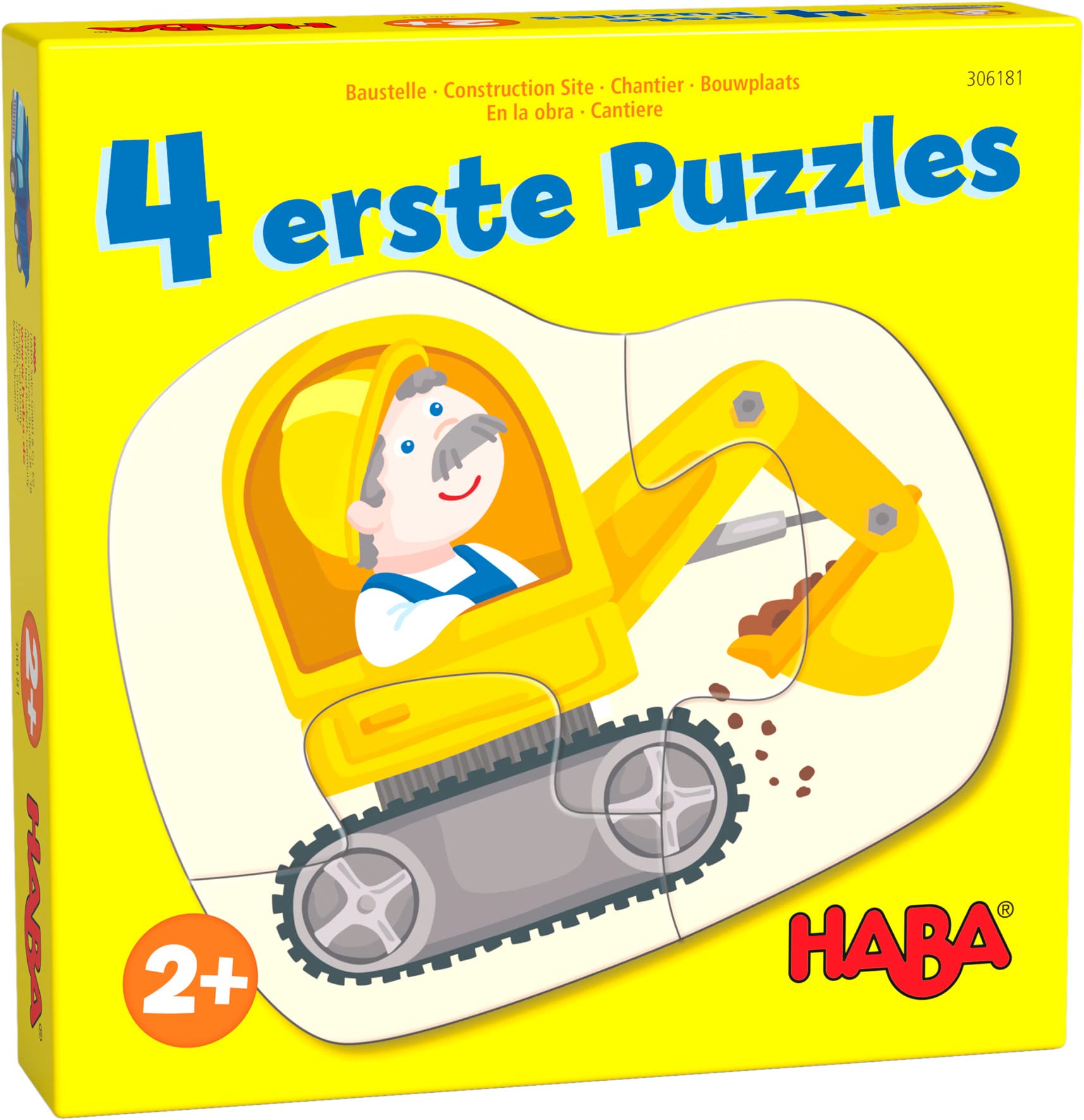 HABA 4 erste Puzzles – Baustelle – Set mit 4 Puzzles ab 2 Jahren, mit Bagger, Laster & Kran-Motiven - 1306181001 Version 2020 Angebot bei HelloDeals