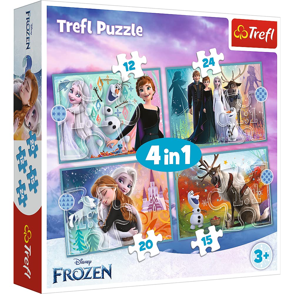 Trefl - Die erstaunliche Welt von Eiskönigin - 4-in-1-Puzzle - Disneys Eiskönigin 2 mit hochwertigem Druck für Kinder ab 3 Jahren, The Incredible World Disney Frozen 2 Angebot bei HelloDeals