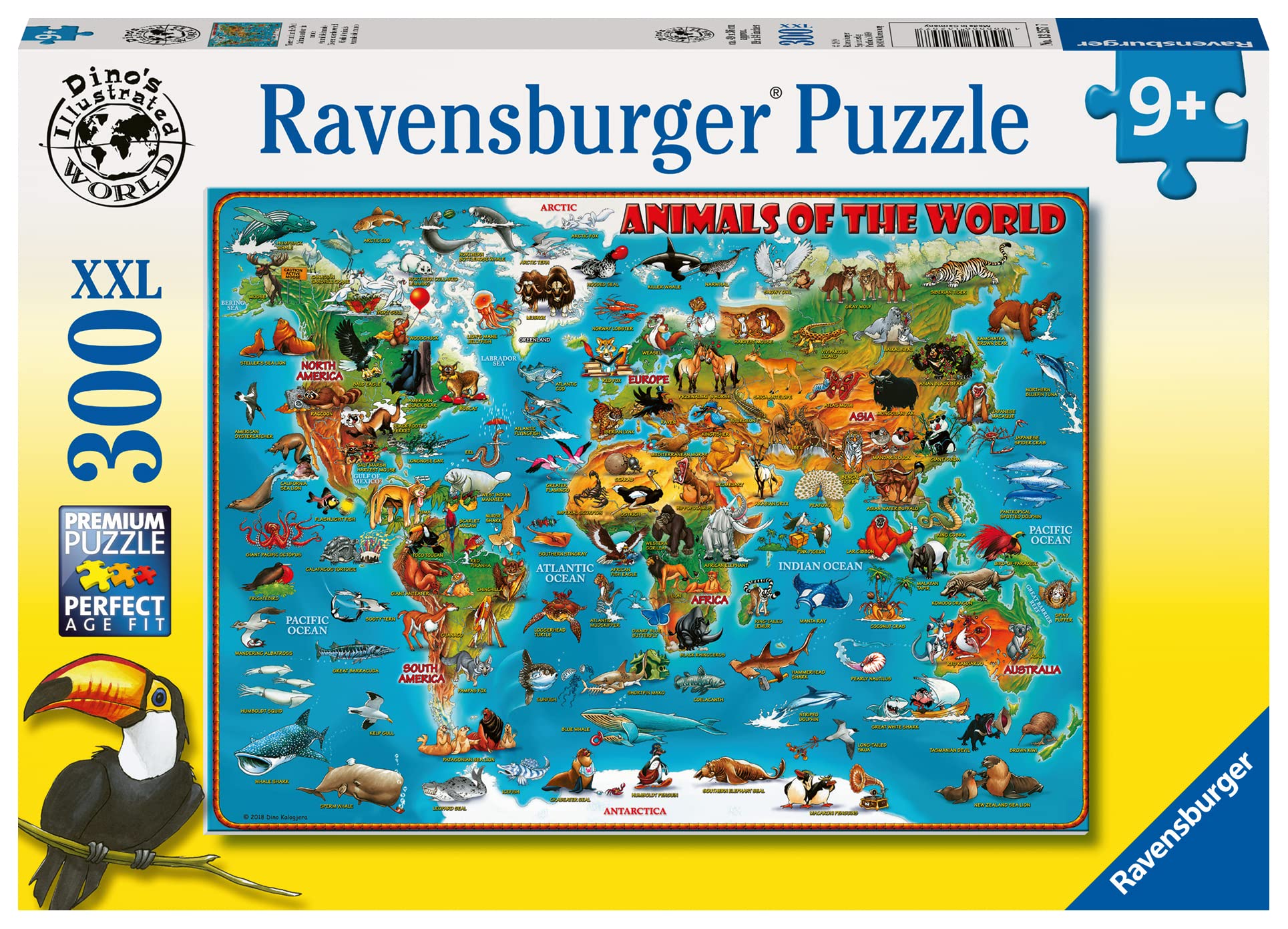 Ravensburger Kinderpuzzle - 13257 Tiere rund um die Welt - Puzzle-Weltkarte für Kinder ab 9 Jahren, mit 300 Teilen im XXL-Format Angebot bei HelloDeals