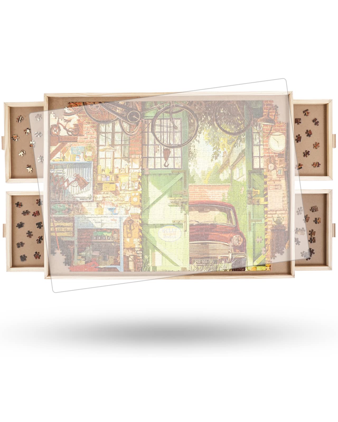 1500 Stück Drehbares Puzzlebrett mit Schubladen und Abdeckung, 64 x 87 cm Tragbarer Holz-Puzzletisch für Erwachsene, Lazy Susan Dreh-Puzzletisch, Geburtstagsgeschenk für Mama Wooden-4 Drawers Medium-1500pcs Angebot bei HelloDeals