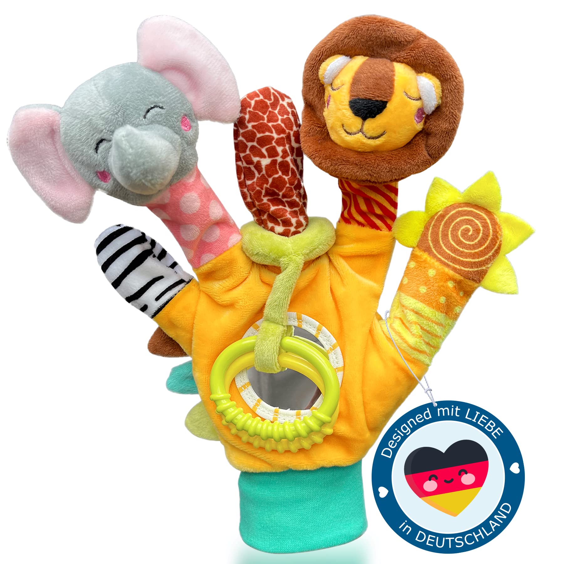 HELDENGUT 2-in-1 Spielhandschuh – Baby Fingerpuppen & Sensorik-Spielzeug ab 0 Monaten, weicher Handpuppen-Handschuh für Jungen & Mädchen Angebot bei HelloDeals