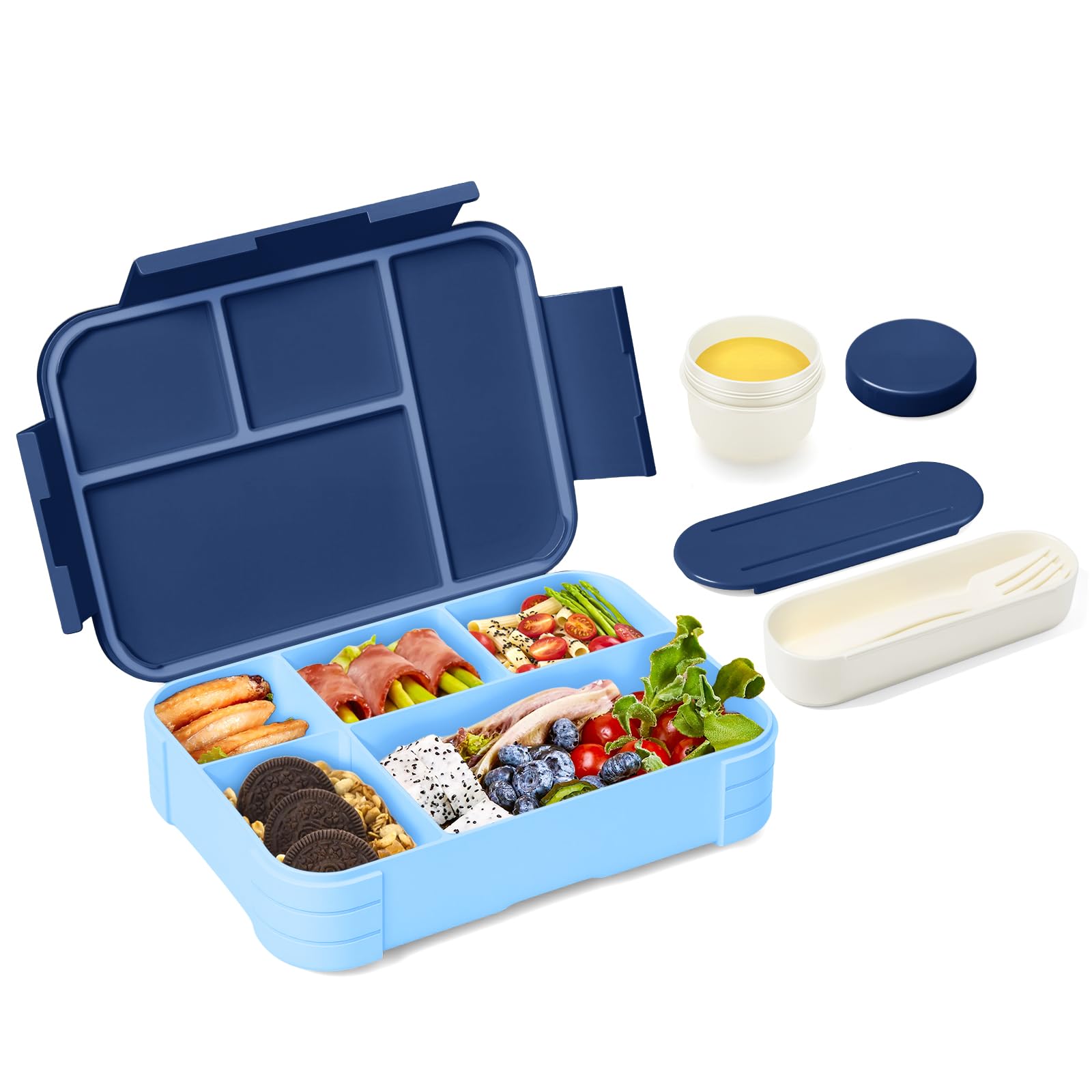 XJIANFU Brotdose Kinder mit Fächern,1200ml Auslaufsichere Bento-Box, Kinder-Lunchbox,Auslaufsicher Fächern,Jausenbox Brotbox für,Mädchen & Jungen,Mikrowelle/spülmaschinenfest (Blue) Angebot bei HelloDeals