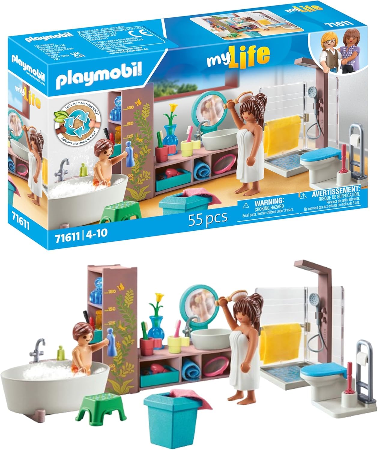 PLAYMOBIL MyLife 71611 Badezimmer, inklusive Zwei Figuren und zahlreichen Accessoires, zu über 80 % aus recycelten und biobasierten Materialien, detailreiches Spielzeug für Kinder ab 4 Jahren Angebot bei HelloDeals