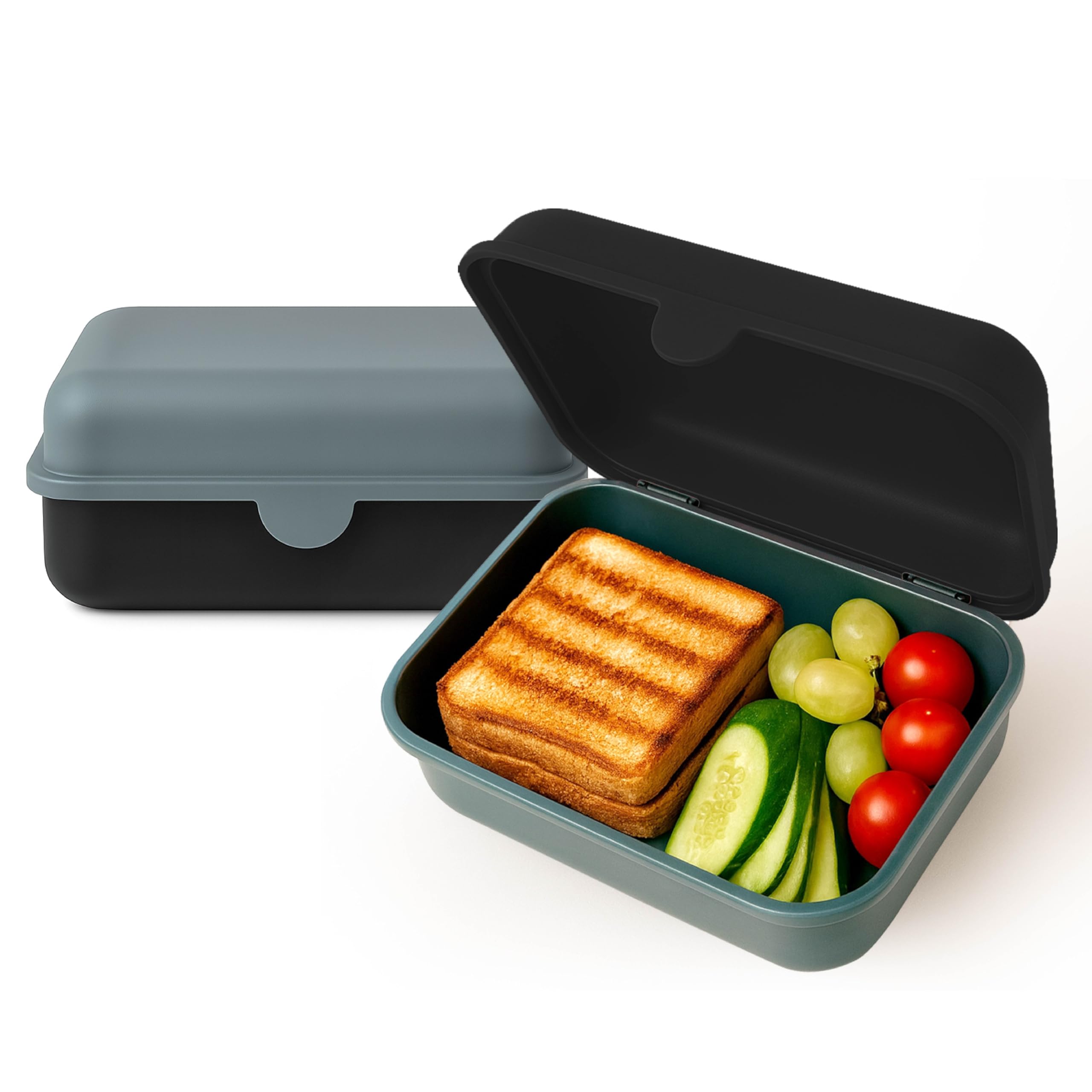 2er Set Brotdose – Lunchbox für Kinder & Erwachsene – BPA-frei, spülmaschinenfest, mikrowellengeeignet – Robuste Snackbox/Frühstücksbox mit austauschbarem Deckel. Made in Germany (Schwarz & Grau) Angebot bei HelloDeals