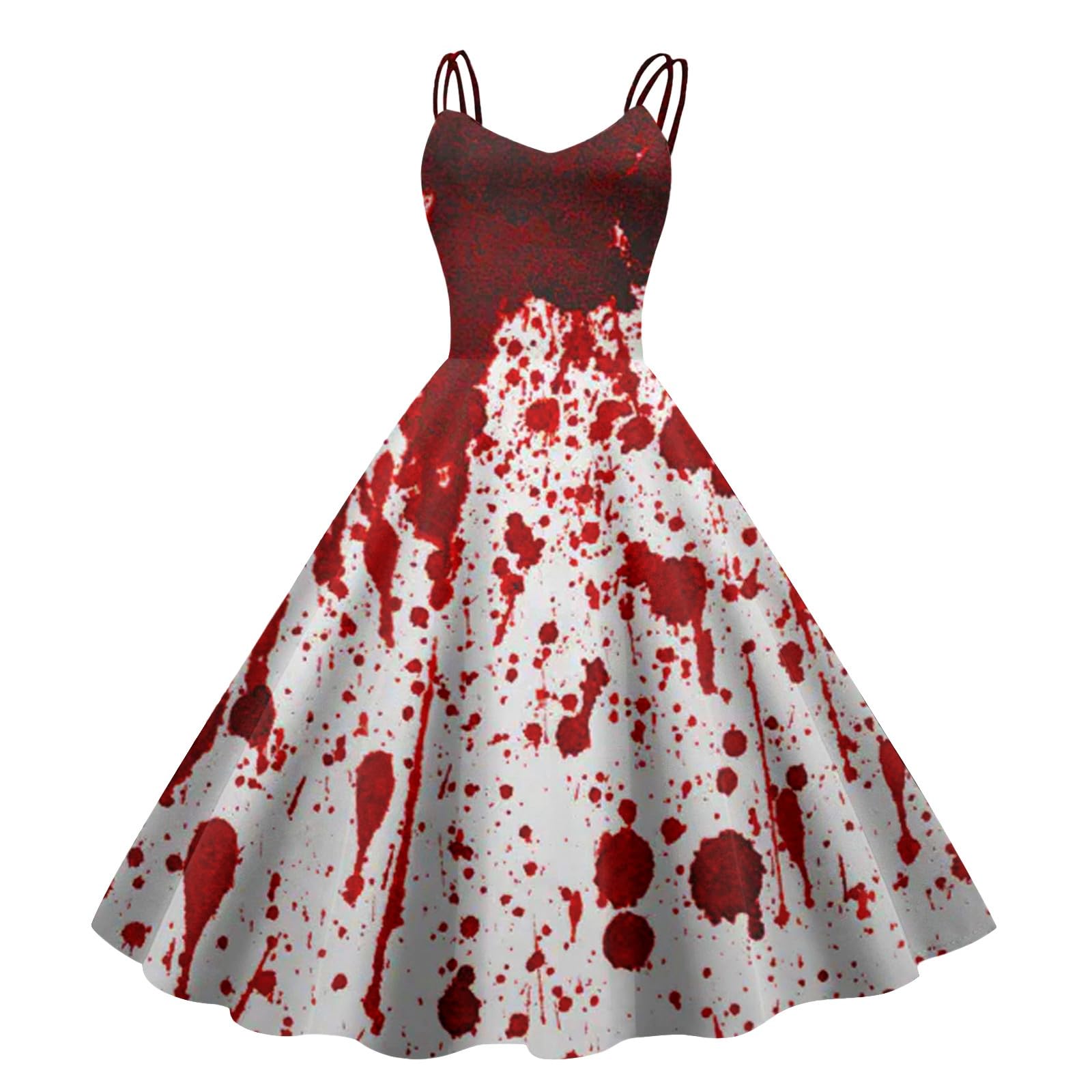 Halloween Kostüm Damen Gruselig Blutige Zombie Braut Horror Elegant Brautkleid Ärmellos Aufdruck Kleid mit Blutigem Print Mittelalter Cocktailkleid Party Karneval Kleider S 001 Weiß Angebot bei HelloDeals