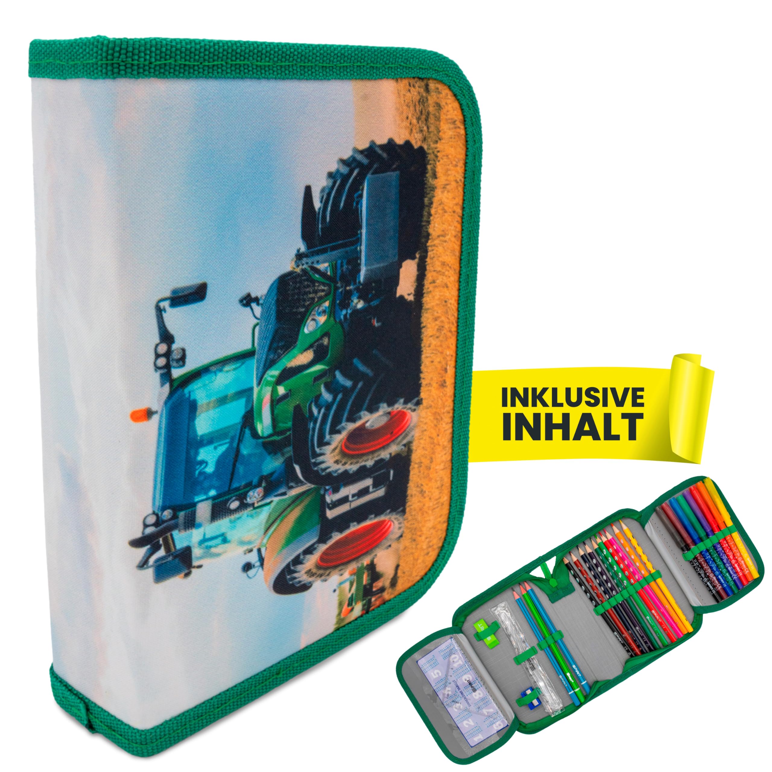 itenga Schüler-Etui 28 teilig gefüllt 1-Zipper Federmäppchen für Jungen und Mädchen (Traktor) Angebot bei HelloDeals