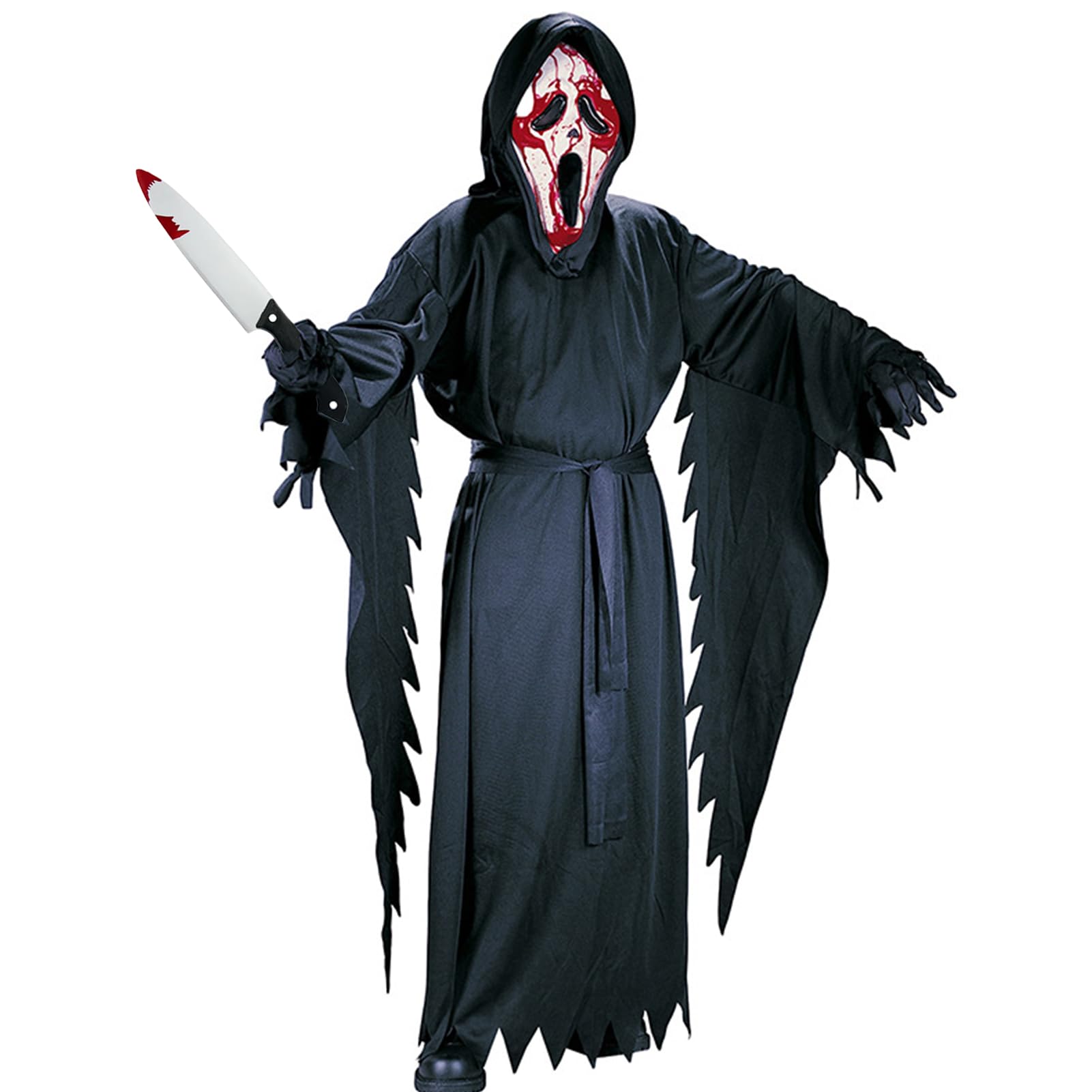 Halloween Scream Kostüm Kinder mit Ghostface Maske & Blutiges Messer(Plastik),Halloween Ghostface Kostüm Junge Halloween Kostüm Scary Movie Costume Gruselig Reaper Kostüm L:10–12 Jahre Angebot bei HelloDeals