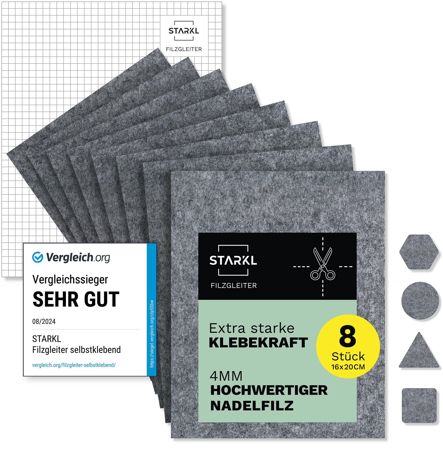Filzgleiter selbstklebend zum Zuschneiden I 8 Stück 16 x 20cm - 4mm I Filzgleiter für Stühle I Filz selbstklebend I Möbelgleiter aus hochwertigem Nadelfilz I Stuhlgleiter Klebefilz (Grau) Angebot bei HelloDeals