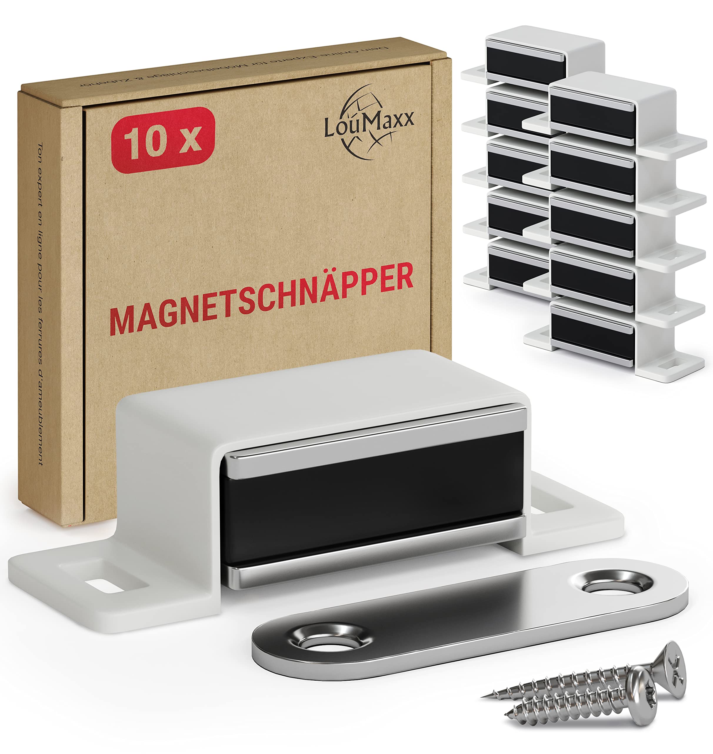 LouMaxx Magnetschnäpper stark - Haltekraft 4kg - 10er Set in weiß – Türmagnet - Magnetverschluss - Tür Magnet - Magnetverschluss Schrank - Magnet Türschließer - Magnet Schranktür 10 Stück Weiß Angebot bei HelloDeals