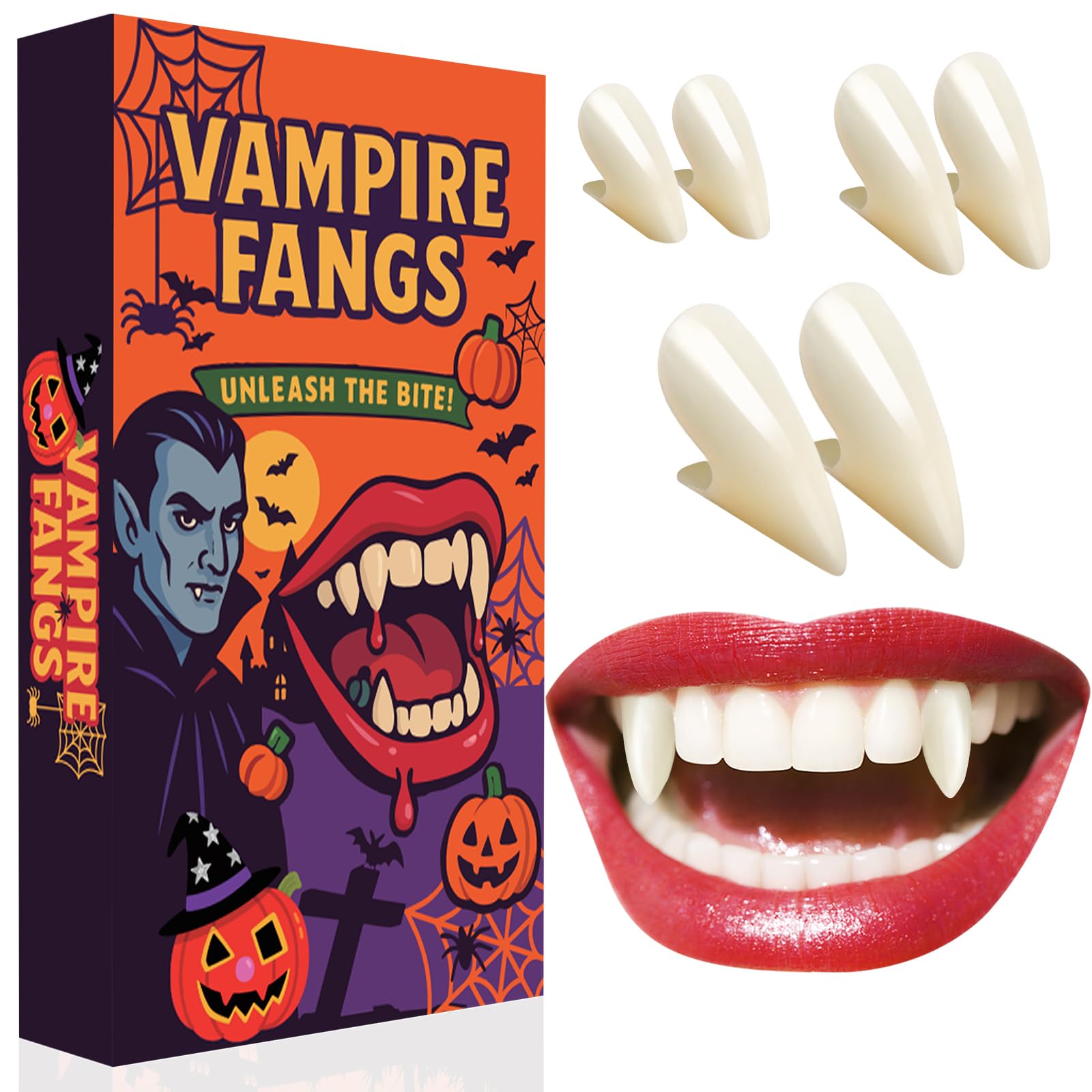 Halloween Vampir Zähne Erwachsene Kinder - Vampirzähne zum Ankleben für Halloween Vampir Kostüm Schminke Accessoires, Cosplay Vampirgebiss für Damen Herren, Horror Werwolf Zähne Fangzähne mit Kleber Angebot bei HelloDeals