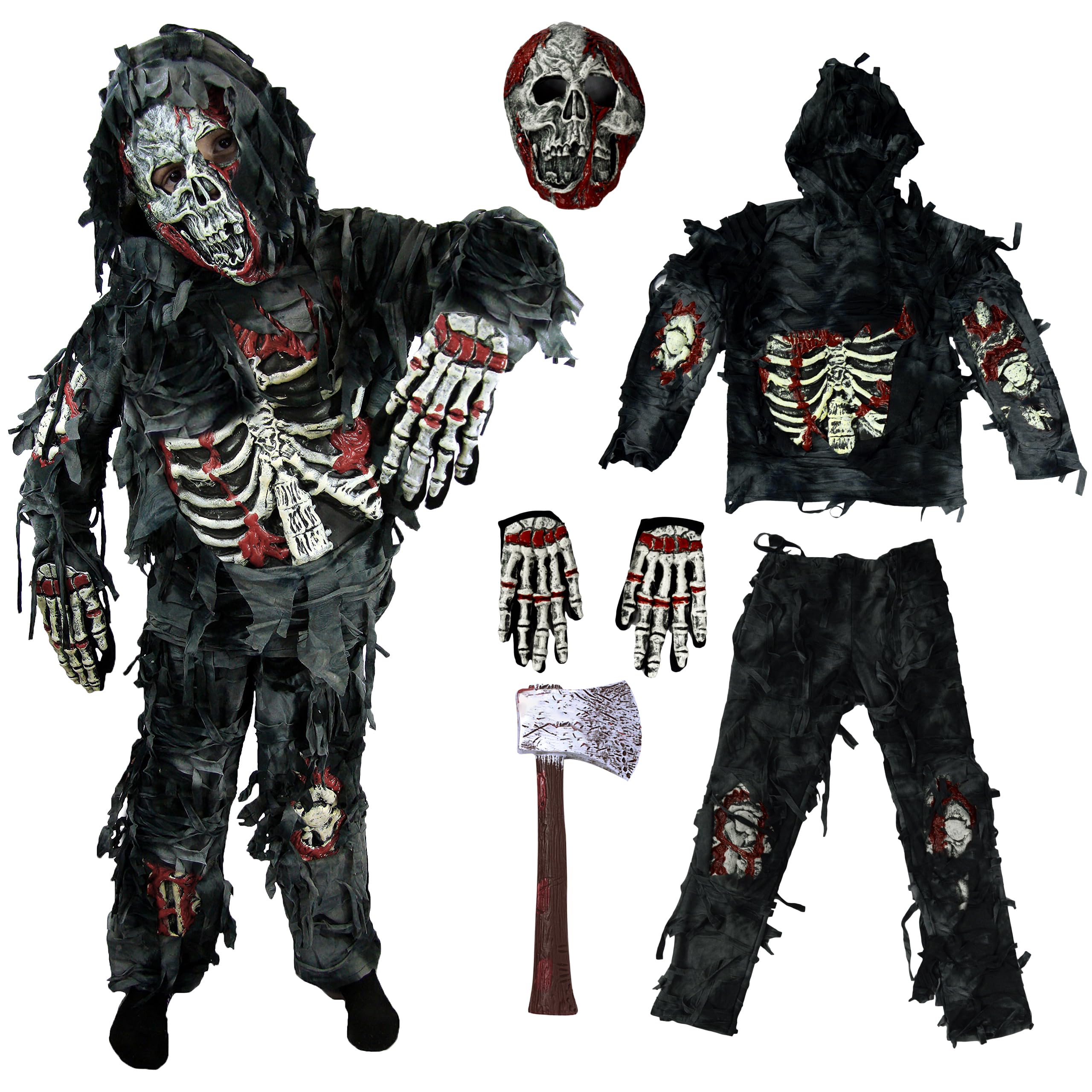 Spooktacular Creations Zombie-Deluxe-Kostüm für Kinder mit blutiger Axt Medium(8-10 yrs) Schwarz Angebot bei HelloDeals