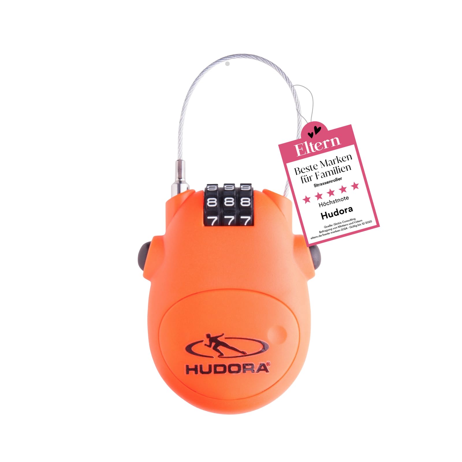 HUDORA Kabelschloss - Handliches Kabel-Schloss mit 3-stelligem Zahlencode - Zahlenschloss für Scooter, Taschen & Helme - Schloss mit Kabel-Länge von 80 cm - Rollerschloss aus stabilem ABS-Gehäuse 1 Schloß Angebot bei HelloDeals