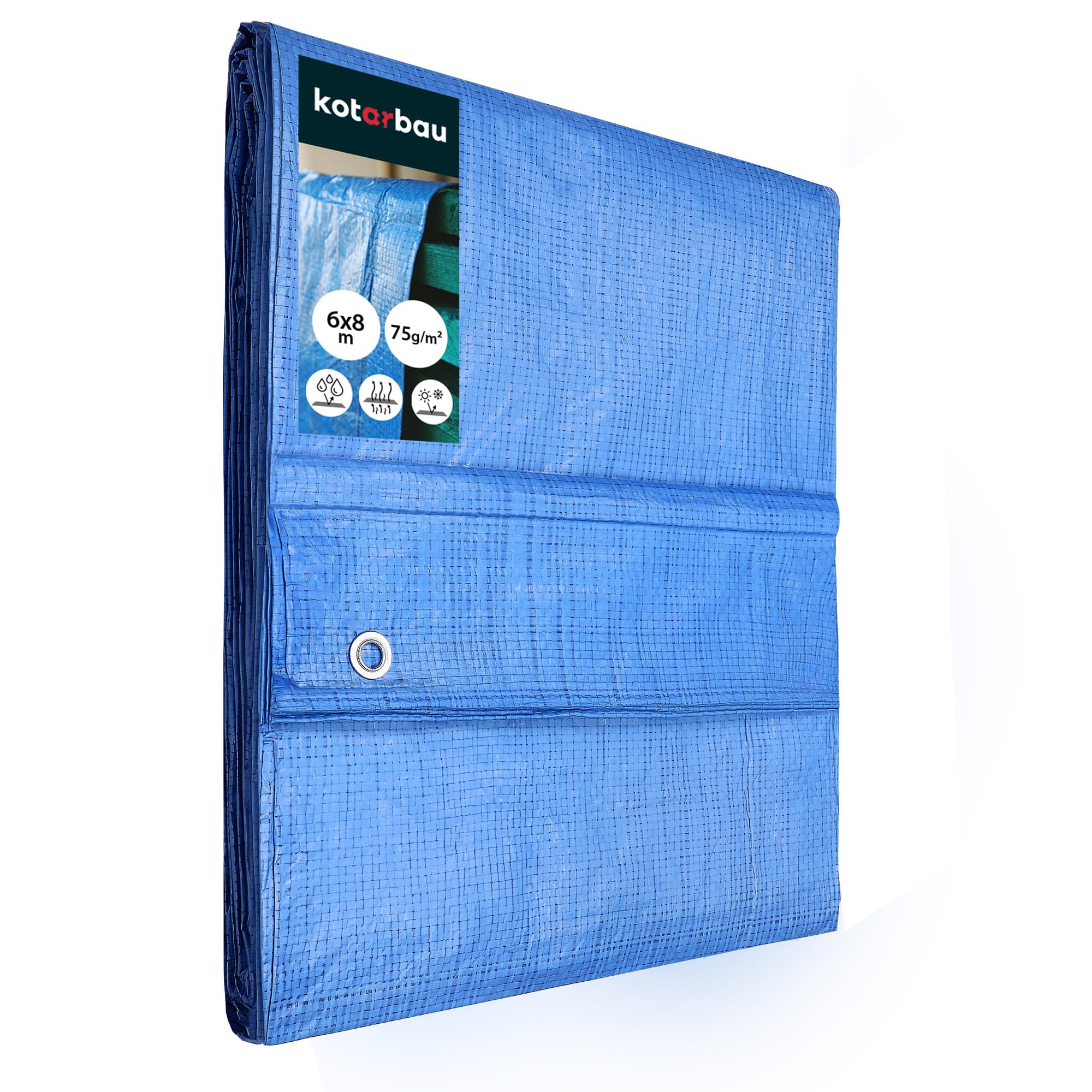 KOTARBAU® Gewebeplane 6x8 m Blau 75g/m2 Abdeckplane Verstärkten Ösen Schutzplane Bauplane Wasserdicht Reißfest Industrieplane Jede Wetterlage 6 x 8 m Blau 75 G / M2 Angebot bei HelloDeals