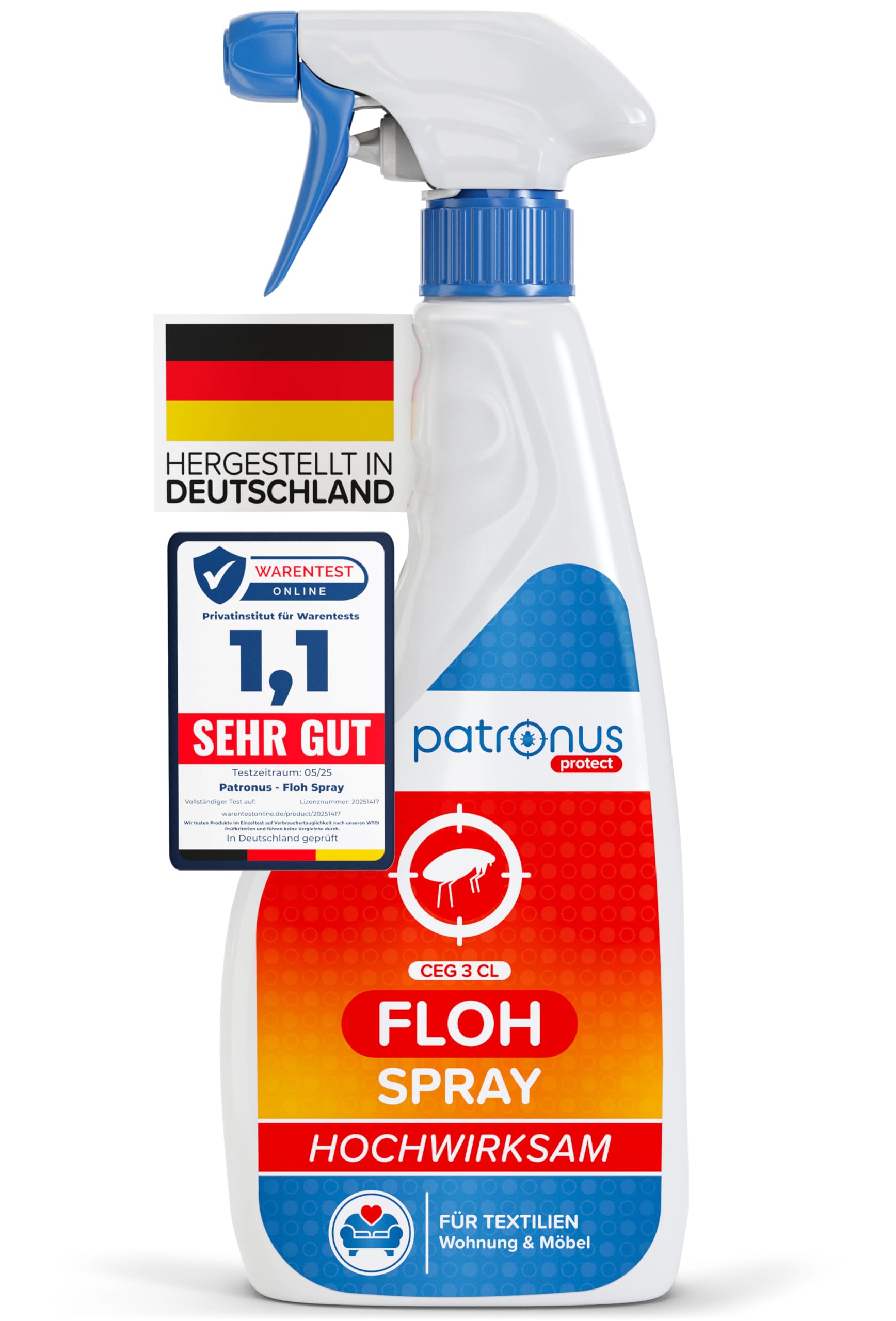 Patronus Floh-Spray für Wohnung & Umgebung 500 ml - effektives Abwehr-Mittel gegen Flöhe mit Sofortschutz - hochwirksam & laborgeprüft - mit dezentem Eukalyptus-Zitrusduft Zitrone 500 ml Angebot bei HelloDeals