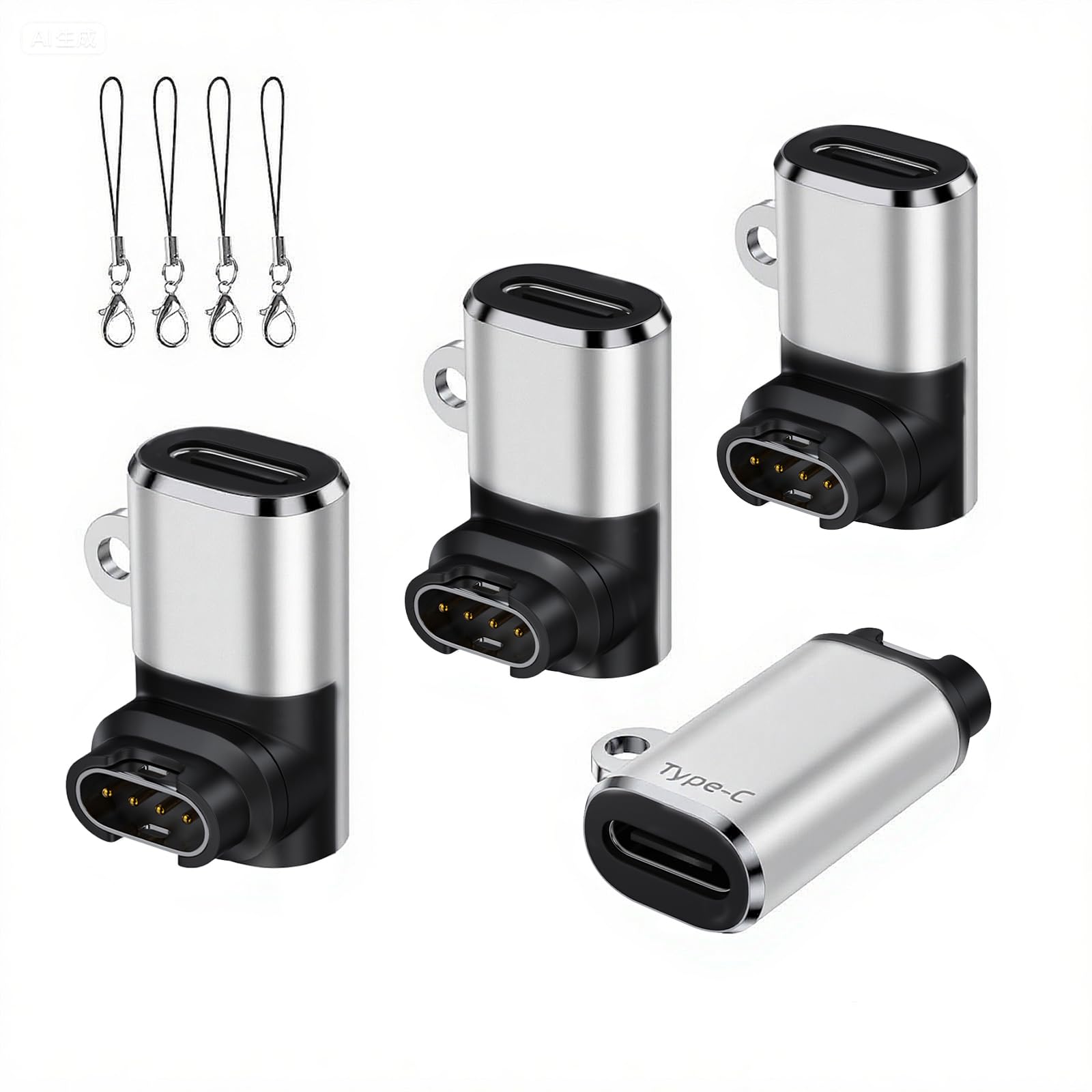 USB-C zu Garmin Watch Ladeadapter 4-Stück,Winkel Ladekabel Type-C Adapter für Garmin Vivoactive 5/4S,Venu 3S/2S/SQ,Fenix 8/7/7X/6/E,Forerunner 165/965/955/945/265/55/45,Epix Pro 2,Enduro 3 2 Silver-3+1 Angebot bei HelloDeals