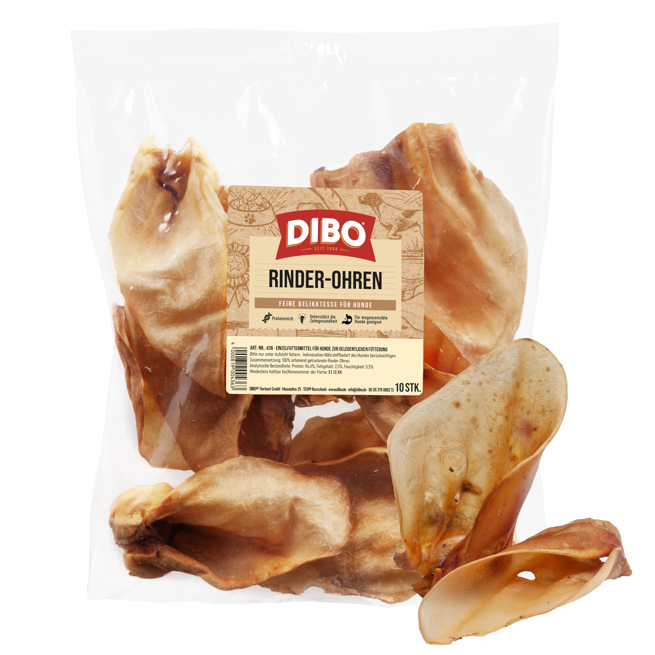 DIBO Rinderohren, 10er-Beutel, der kleine Naturkau-Snack oder Leckerli für Zwischendurch, Hundefutter, Qualitätskauartikel ohne Chemie 1 stück (10er Pack) Angebot bei HelloDeals
