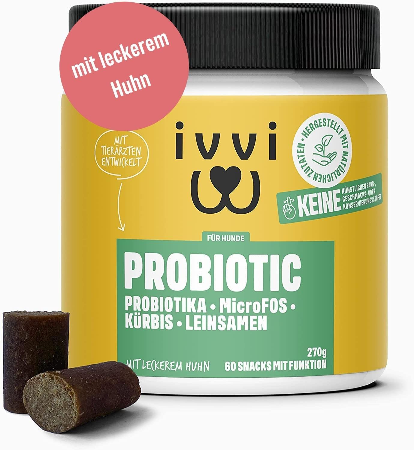 ivvi PROBIOTIC Hunde Probiotika als Leckerli - Hund Darmflora aufbauen, verbesserte Verdauung & Immunsystem - 60 leckere Snacks (270g) mit Huhn Hühnchen Angebot bei HelloDeals