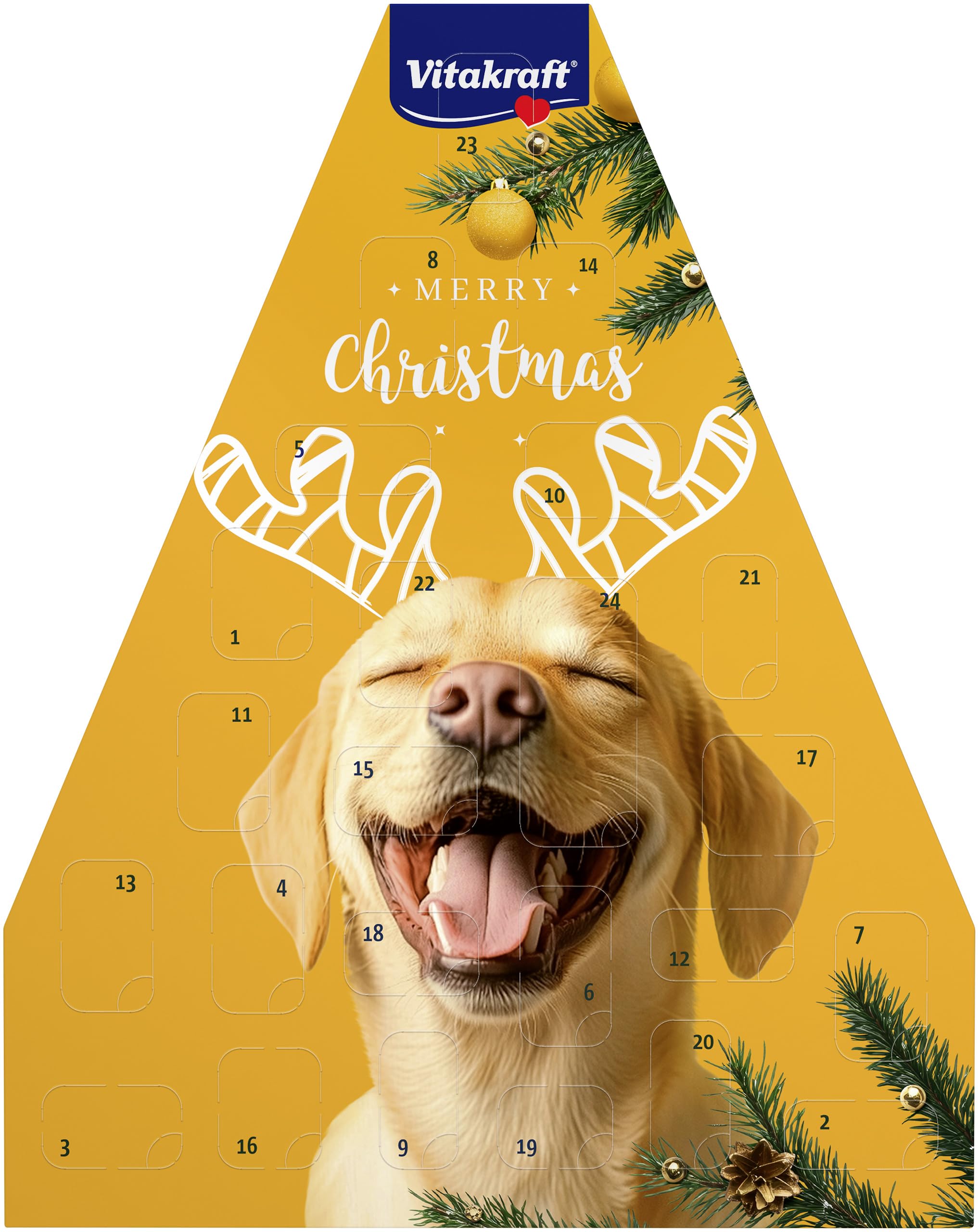 Vitakraft Adventskalender für Hunde, 2025, liebevoll zusammengestellte Auswahl leckerer Snacks, für die Vorweihnachtszeit, Hundeleckerlis, für alle Altersstufen (1x 244g) Nachfolger Angebot bei HelloDeals