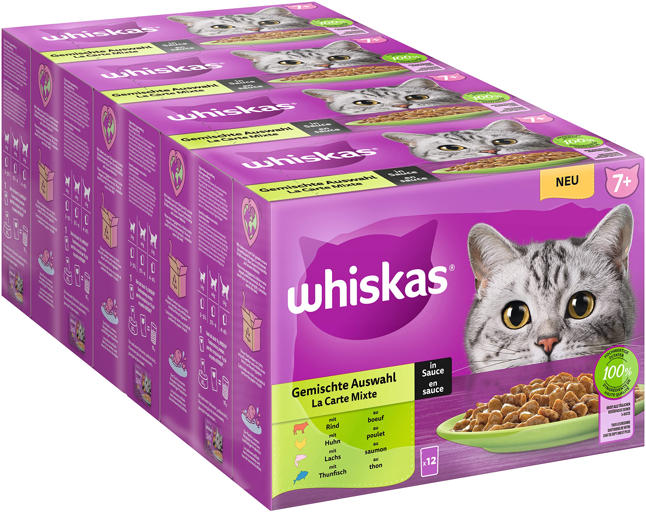 Whiskas Senior 7+ Katzennassfutter Gemischte Auswahl in Sauce, 48 Portionsbeutel, 12x85g (4er Pack) – Hochwertiges Katzenfutter nass, für Katzen ab 7 Jahren und älter Gemischte Auswahl (Sauce) Angebot bei HelloDeals
