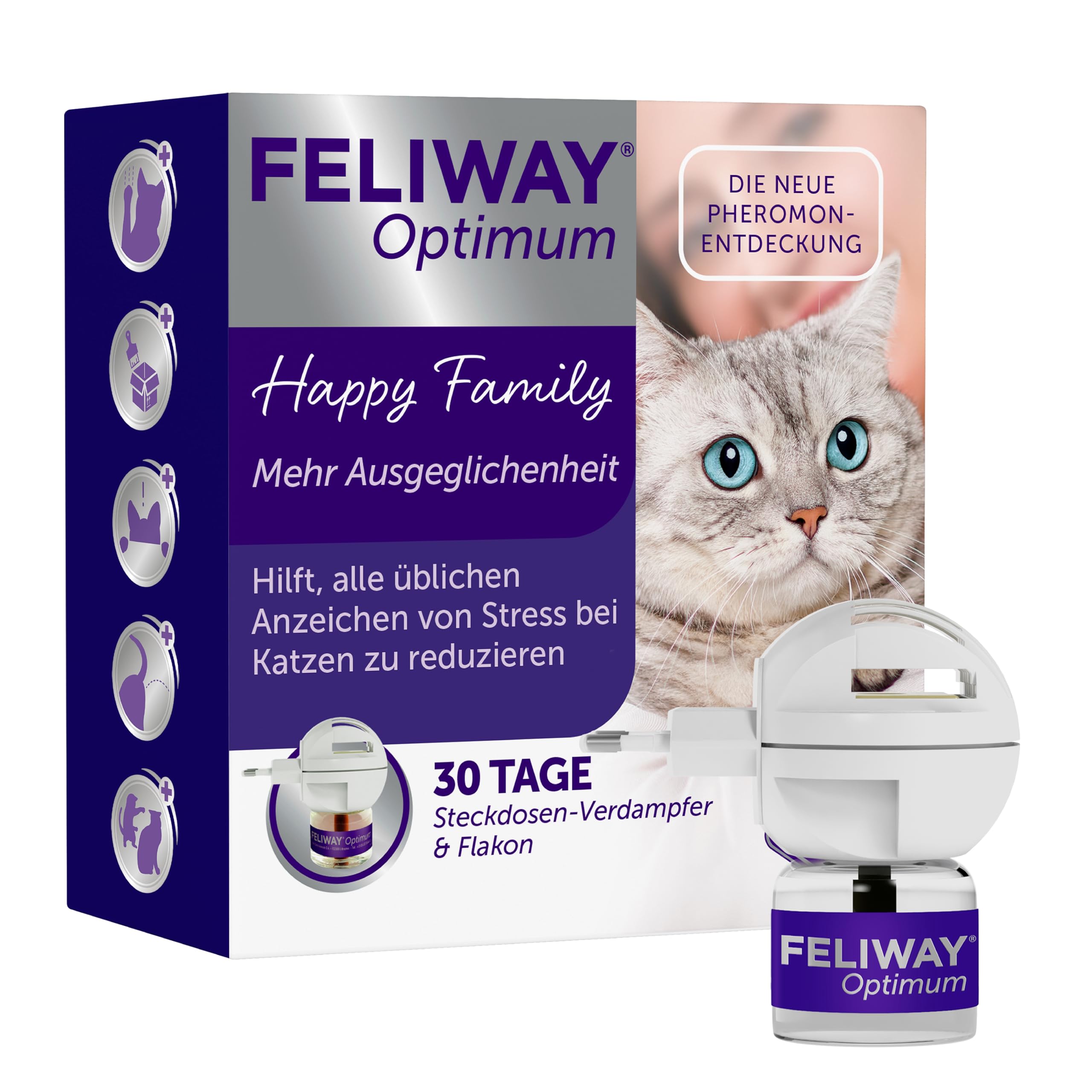 FELIWAY Optimum Start-Set | Pheromone für Katzen | Verdampfer für die Steckdose + 48ml Flakon | Diffuser gegen Stress, für mehr Harmonie | 30 Tage Wirkung | von Tierärzten empfohlen, klinisch getestet Angebot bei HelloDeals