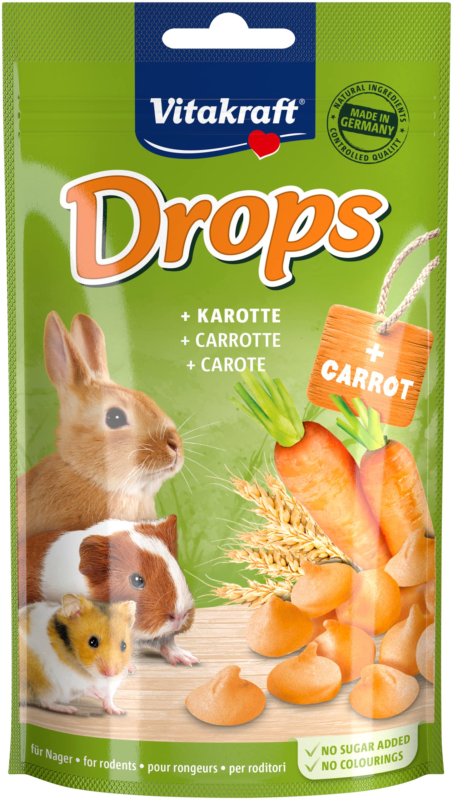 Vitakraft Drops, Leckerlis für Hasen und Hamster, mit Karotte, ideal zum Verwöhnen, ohne Zusatz von Zucker (1x 75g) 75 g (1er Pack) Karotte Angebot bei HelloDeals