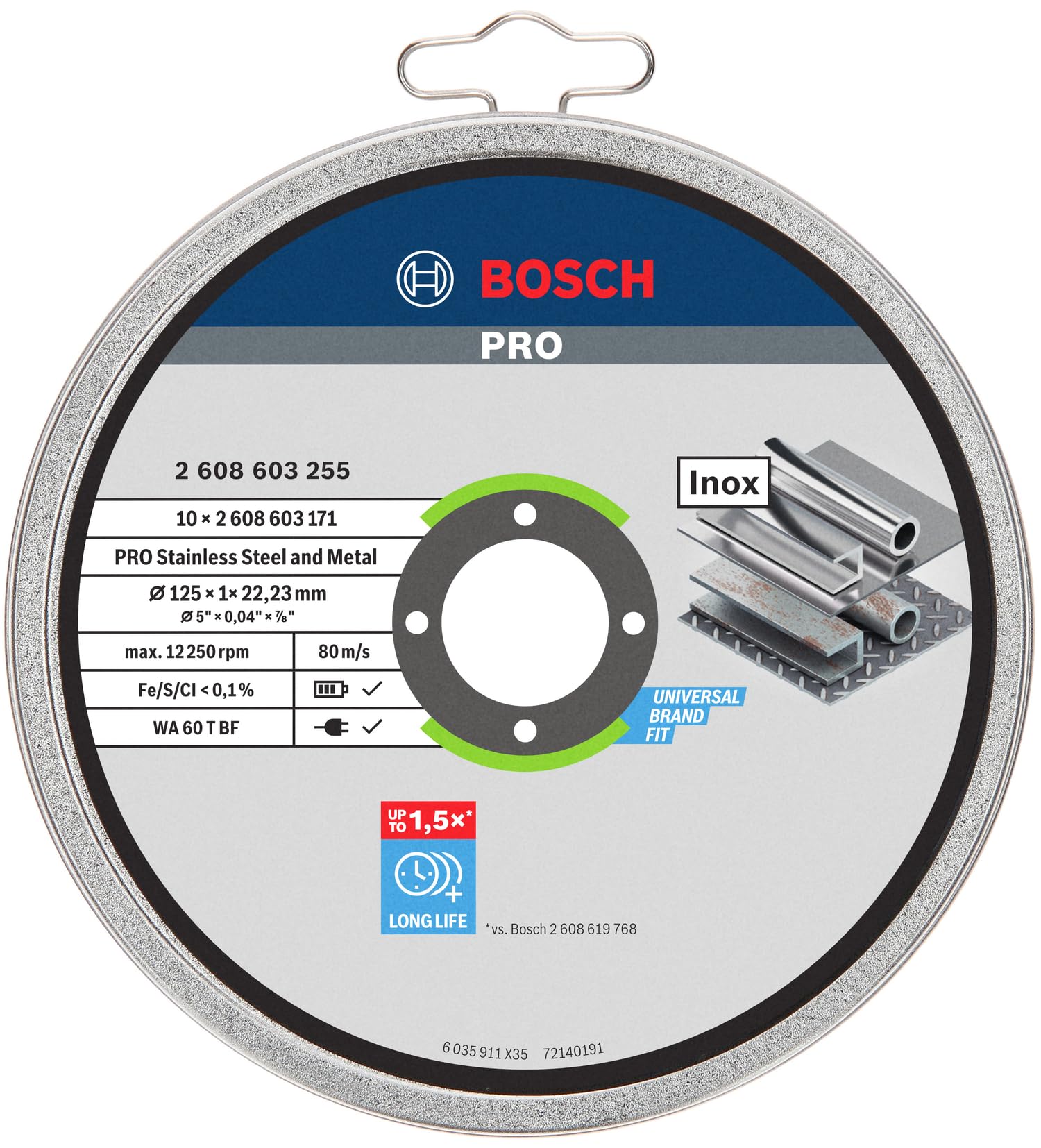 Bosch Professional 10x Trennscheibe Gerade Standard for Inox - Rapido (Rostfreier Stahl, WA 60 T BF, Ø 125 mm, 1.0 mm, Zubehör Winkelchleifer) Angebot bei HelloDeals