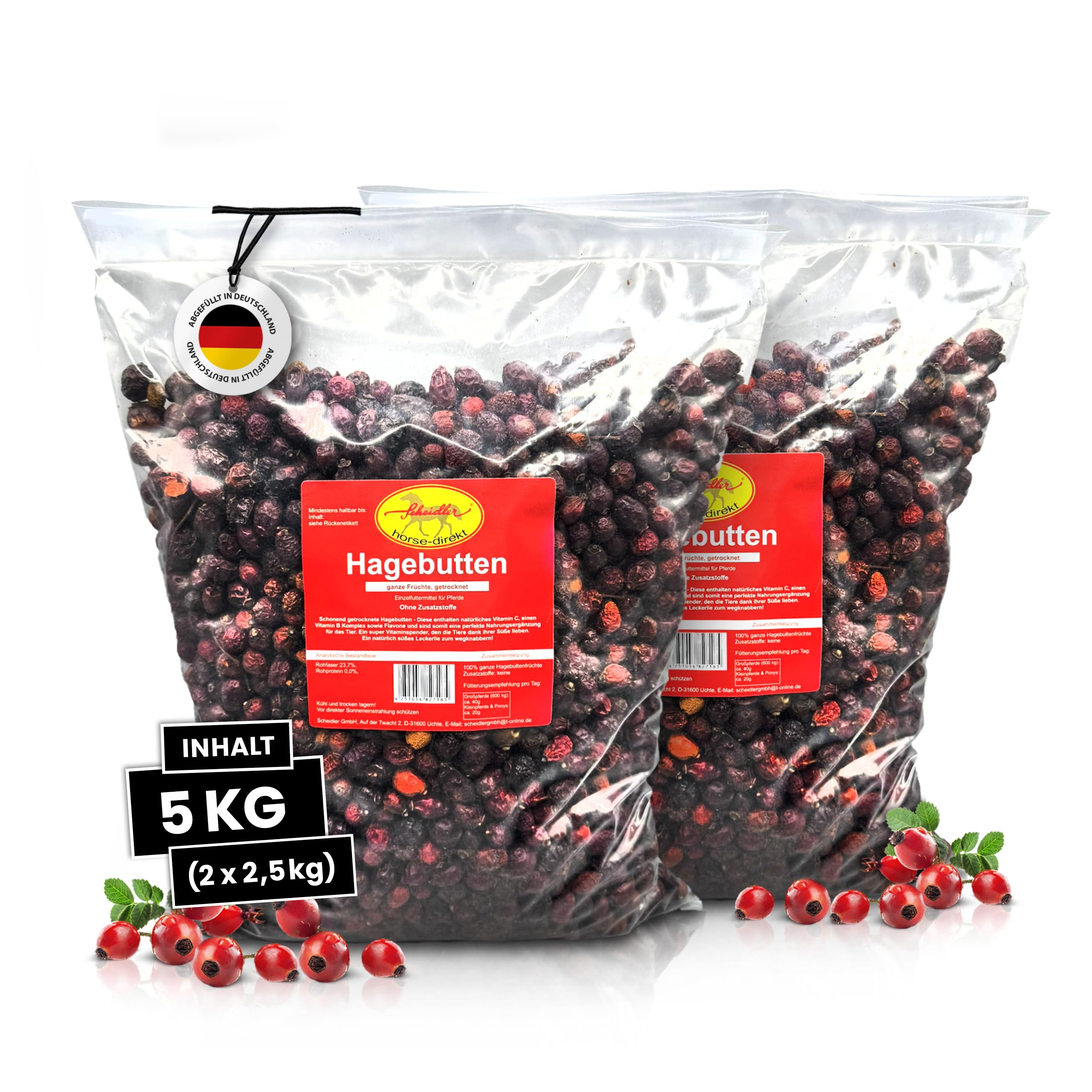 Scheidler horse-direkt Hagebutten getrocknet für Pferde 5kg – Ganze Hagebutte in Spitzenqualität – 100% Natürlicher Vitamin C Booster – Ideales Pferdeleckerli/Zusatzfutter ohne Zuckerzusatz 5 kg (1er Pack) Angebot bei HelloDeals
