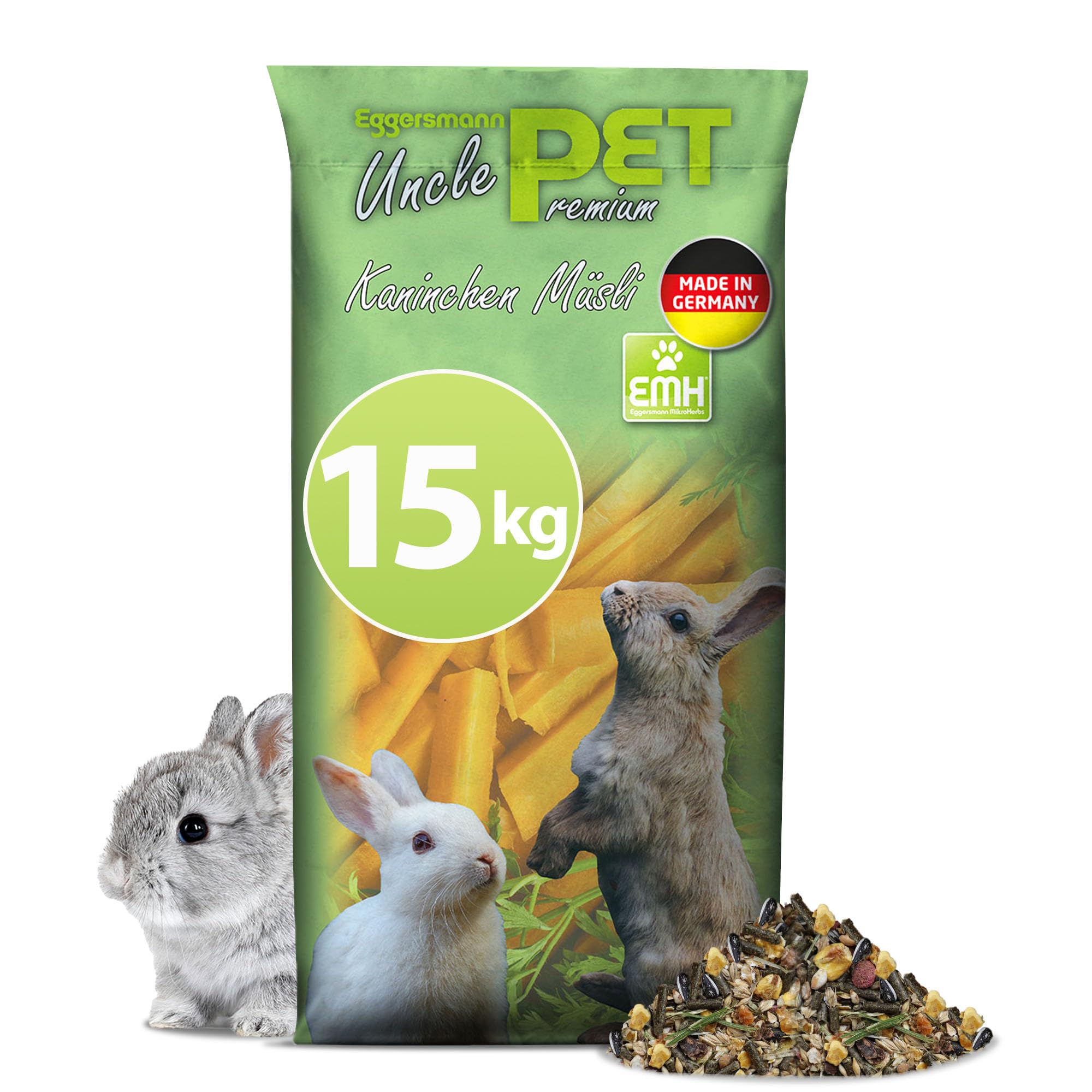 Eggersmann Uncle Pet 15 kg Kaninchenfutter - Premium Kaninchen Müsli - Kaninchen Futter mit der natürlichen Kraft aus Kräutern und Karotten - Kaninchenzubehör (15 kg Sack) 15 kg (1er Pack) Angebot bei HelloDeals