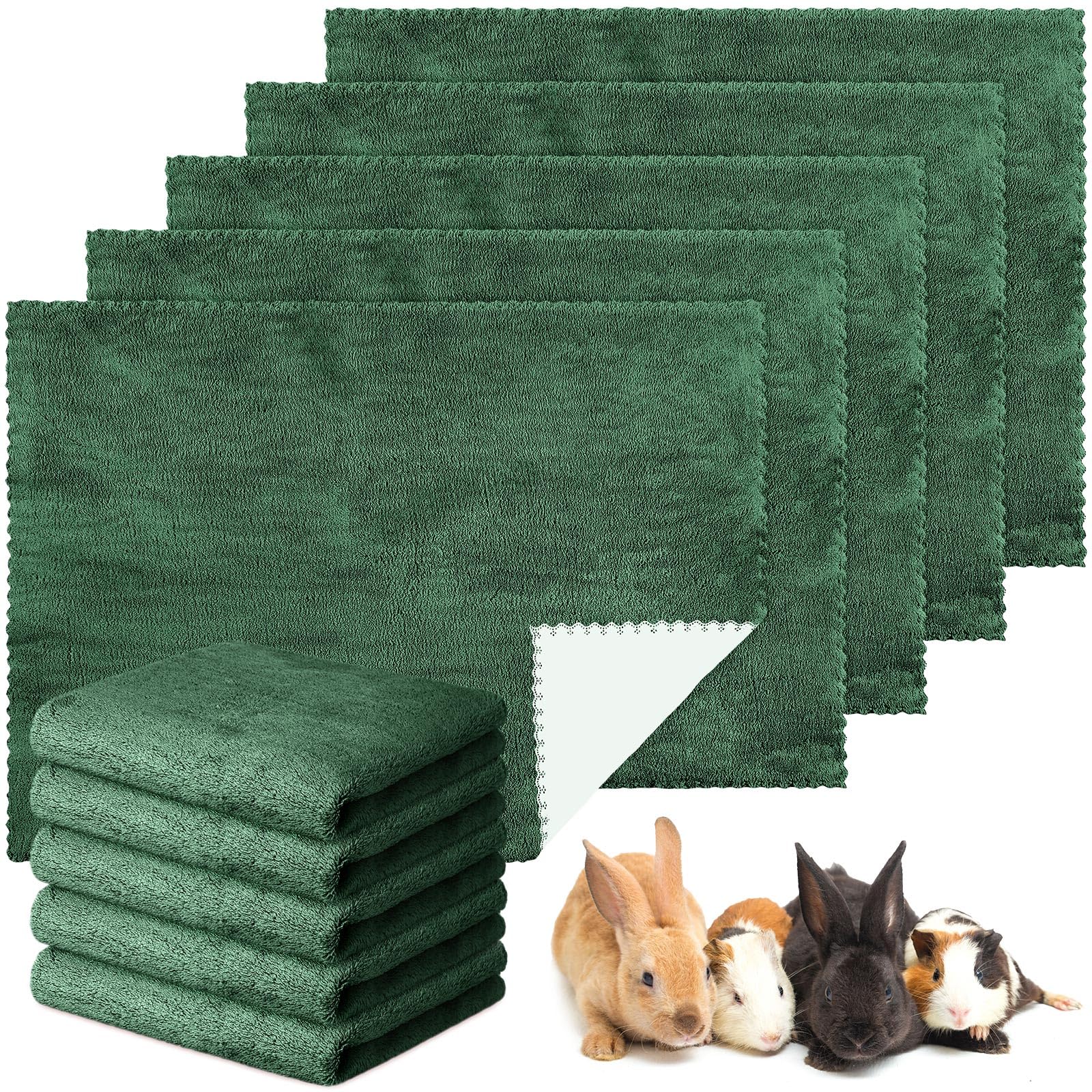 Panelee 10 Stück Waschbare Haustier Decken für Hunde Meerschweinchen Hase Katze Wasserdichtes Kleintier PIPI Pad Wiederverwendbare Schlafmatte Saugfähige Käfig Einlagen (Dunkelgrün, 18 x 24 Zoll) 18 x 24 Zoll Dunkelgrün Angebot bei HelloDeals