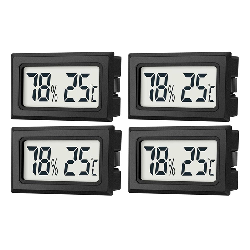 JEDEW 4er-Set Mini Digitale Thermometer-Hygrometer, Innen Temperatur- und Luftfeuchtigkeitmessgerät für Innenraum Gewächshaus Luftbefeuchter Reptilien, Großer LCD-Bildschirm Zentigrad ℃ (4) Angebot bei HelloDeals