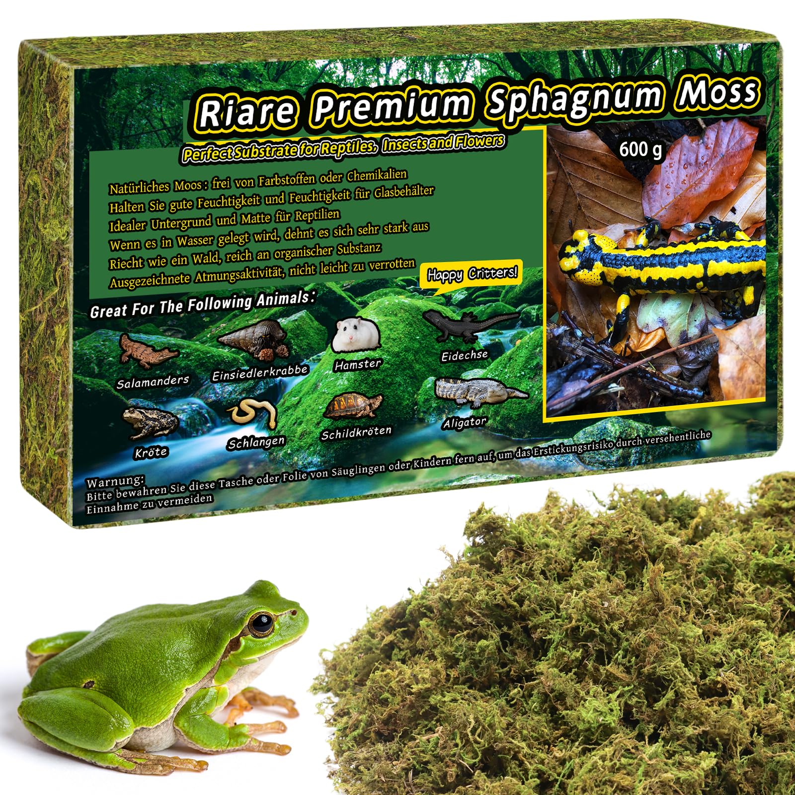 Riare Premium Natürliches Moos Getrocknet für Pflanzen Reptilien Moos Inkubationen, Wald Torch Reptilien Matrix für Schlangen, Geckos, Schildkröten, Frösche (600g) Angebot bei HelloDeals