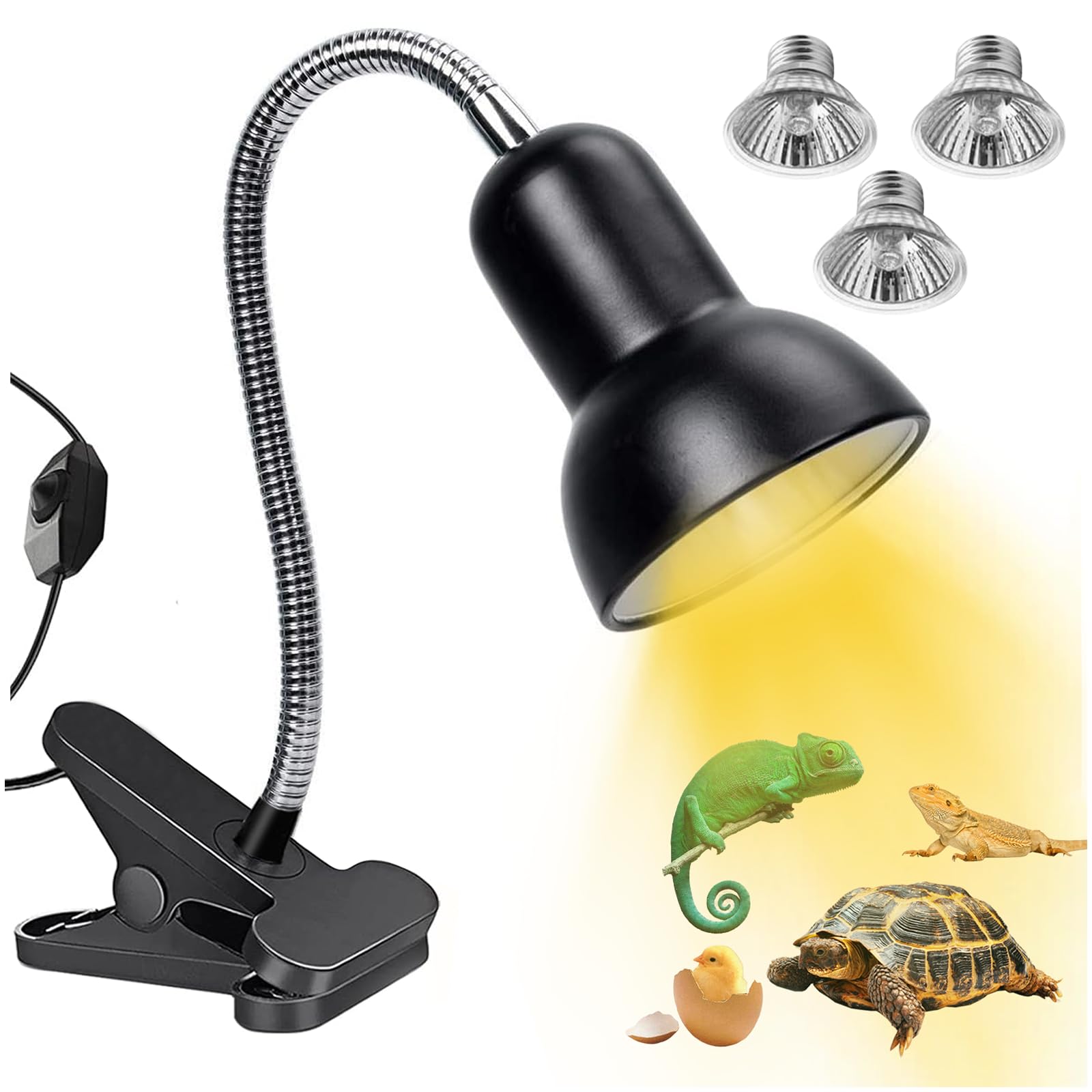 TOGETDREAM Schildkröte Wärmelampe Reptilien Terrarium Lampe Wärmelampe Terrarium mit 360°Schwenkklemme Clip 25 W, 2 * 50 W Glühbirne UVA, UVB-Wärmeheizung Schildkröte, Schlange, Eidechse usw Halogen Angebot bei HelloDeals
