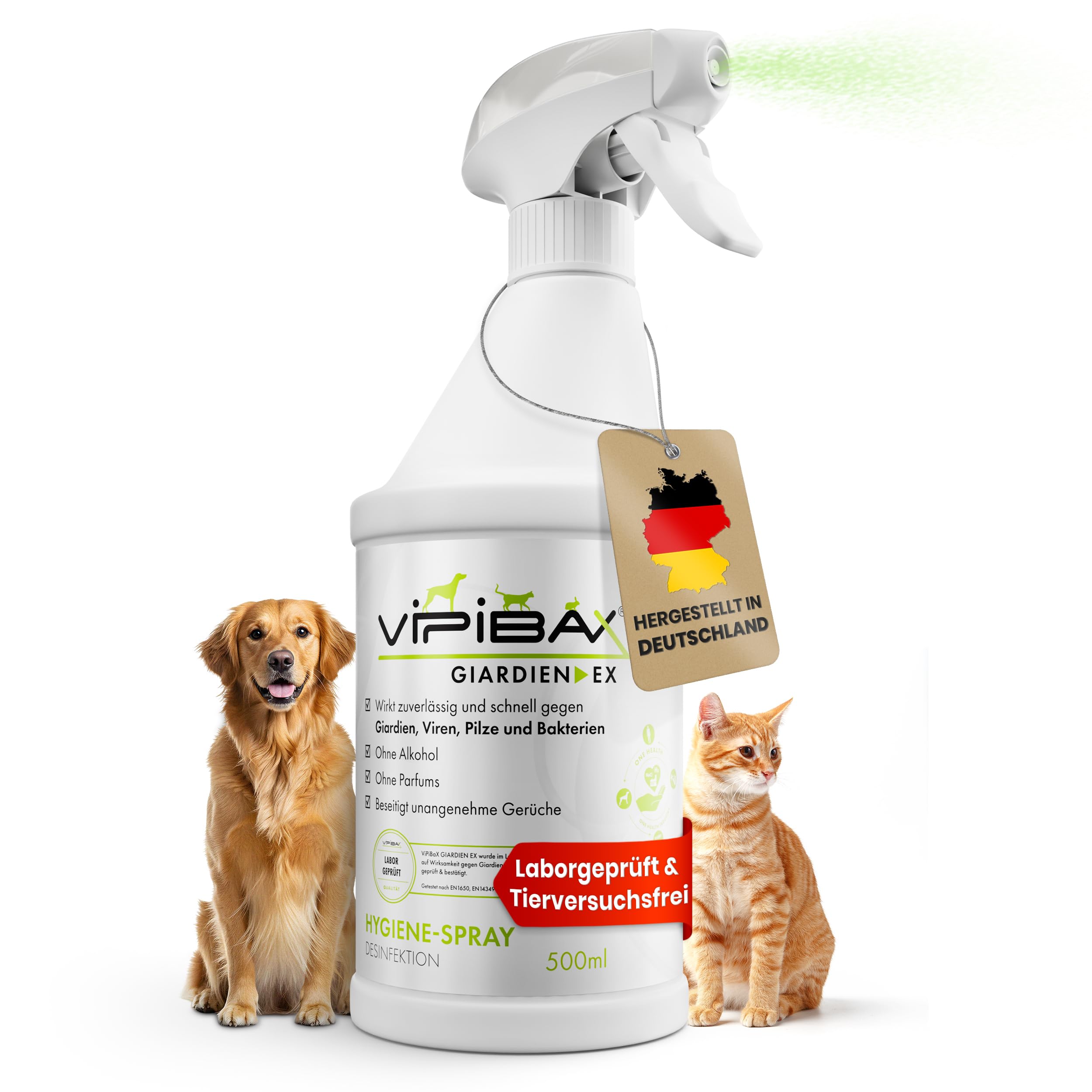 ViPiBaX Giardien EX Hygiene-Spray für Hund, Katze & Co - Geruchsentferner - Hygiene-Spray - Effektive Desinfektion gegen Giardien, Viren, Pilze & Bakterien - 500ml Basic Angebot bei HelloDeals