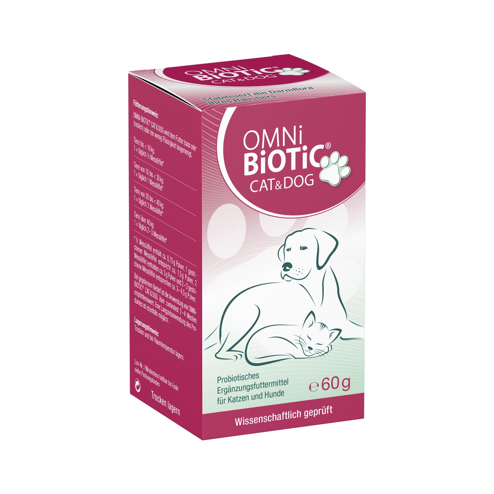 OMNi BiOTiC CAT & Dog | Zur Stabilisierung Einer sensiblen tierischen Darmflora | Probiotisches Ergänzungsfuttermittel für Hunde und Katzen | Mit dem hochwertigen Ballaststoff MOS | 60 g Pulver Angebot bei HelloDeals