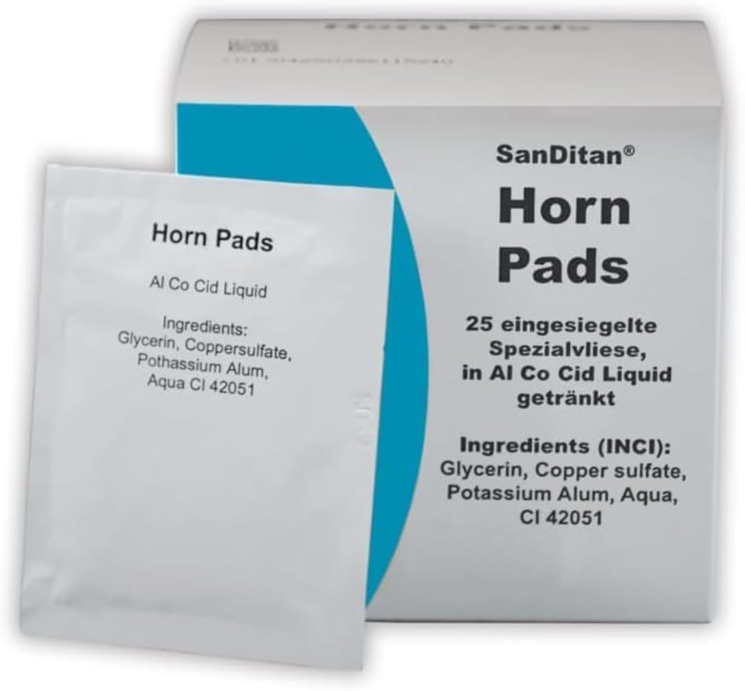SanDitan Horn Pads | 25 Pads | Huf- und Klauenpflege für Pferde | Zur Versorgung von Löchern, Rissen, Spalten und dem Strahlbereich | Getränkt mit Al Co Cid Liquid Angebot bei HelloDeals