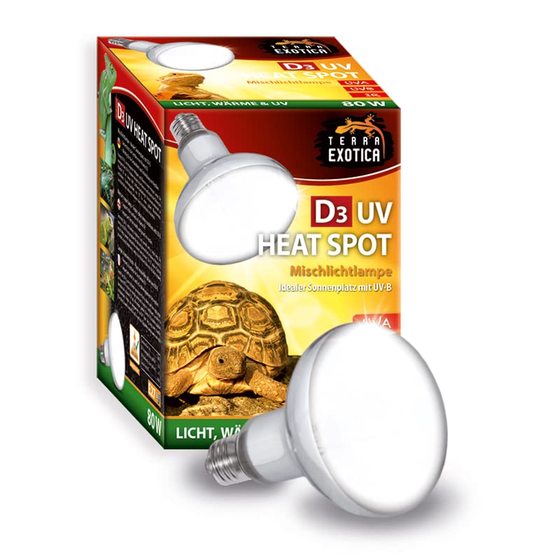Terra Exotica D3 UV Heat Spot 80 Watt - in 80, 100 und 125 Watt erhältlich - UVB UVA Wärmelampe für Reptilien Sonnenlicht simulierte Förderung der D3-Synthese (80 Watt) Angebot bei HelloDeals