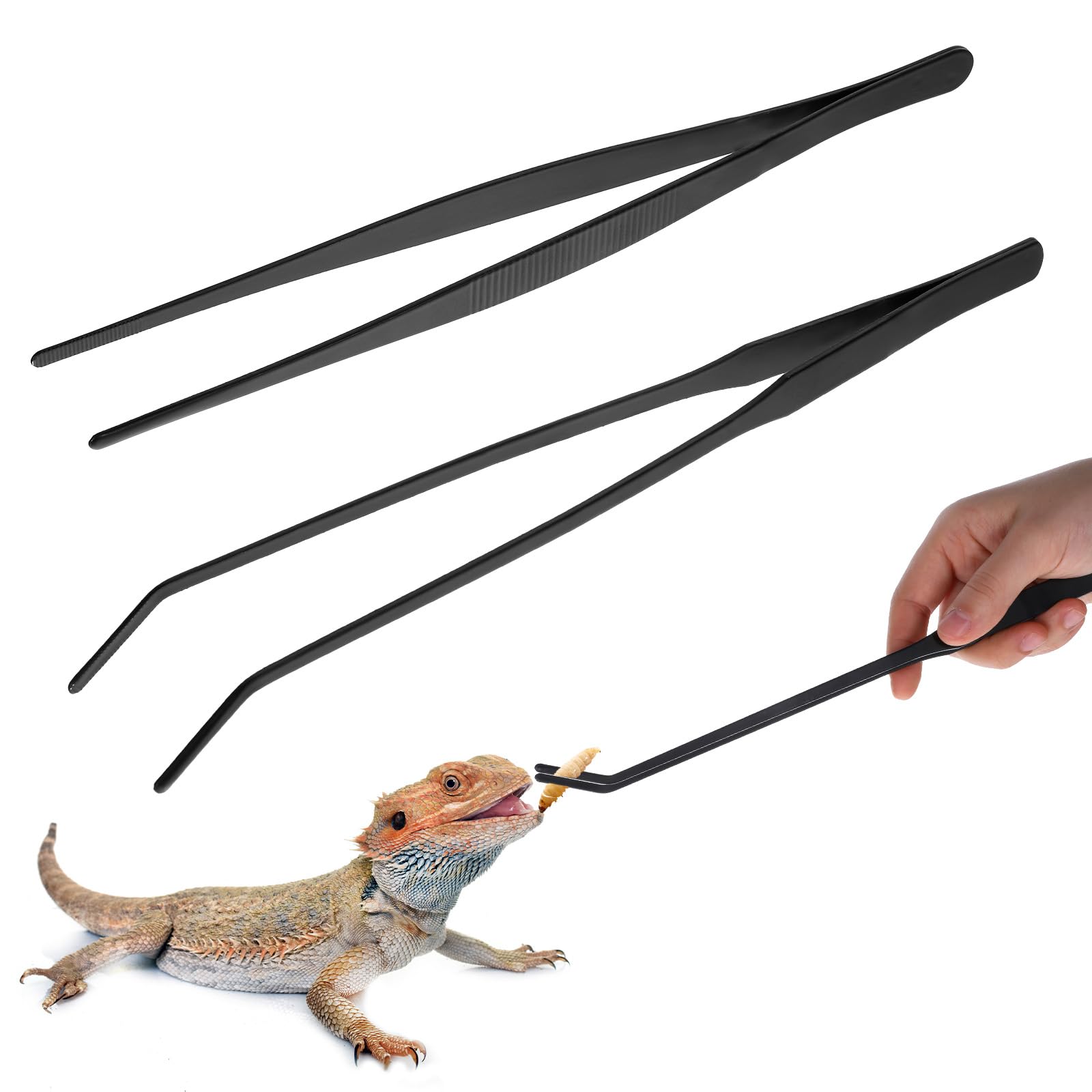 Lnngub 2 Stück Aquarium Pinzette Set, 25cm Gerade Pinzette und 27cm Gebogene Pinzette Set Lange Reptilien Futterpinzette aus Edelstahl Schützende Finger Pinzette für Reptilien, Wasserpflanze (Schwarz) Angebot bei HelloDeals