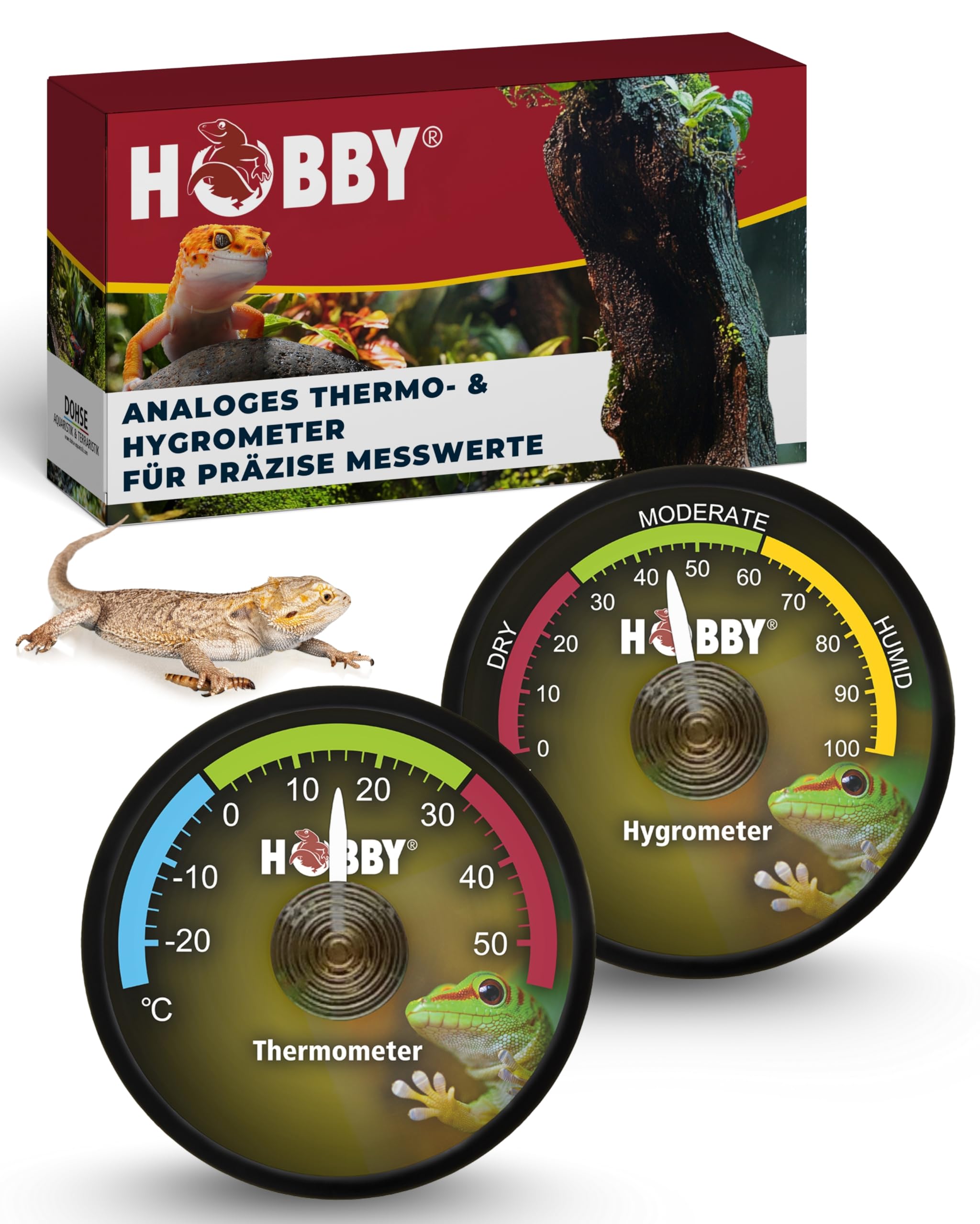 HOBBY Terraristik analoges Hygrometer & Thermometer I zur exakten Kontrolle der Luftfeuchtigkeit und Temperatur in Terrarien I für ideales Terrarienklima I für alle Terrarienarten I selbstklebend Angebot bei HelloDeals