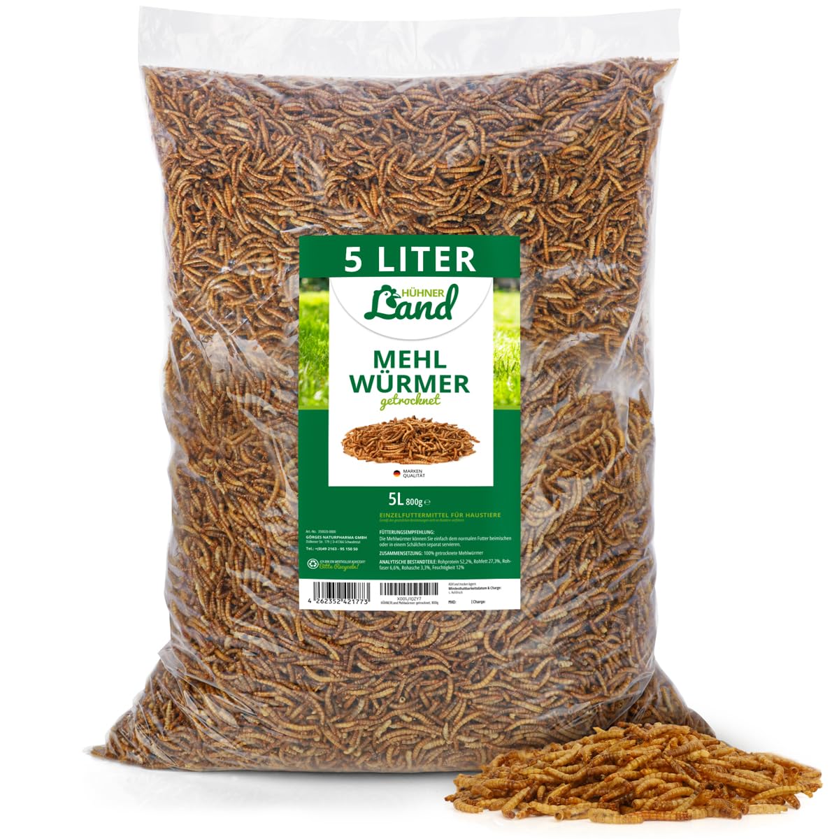 HÜHNER Land Mehlwurm Schmaus, Feinkost Mehlwürmer getrocknet 5 Liter für Ziergeflügel, Reptilien - Ziergeflügelfutter ohne Zusätze Angebot bei HelloDeals