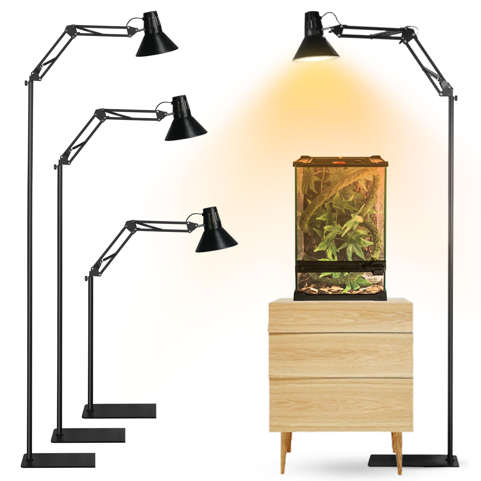 Tararium Hoch Reptilien Wärmelampenständer mit Lampenschirm, Verstellbarer Schwenkarm Terrarium Lampe Halterung, E26/E27 Keramikfassung Bodenlichtständer für CRL-1200S Lamp Stand E26/E27 Angebot bei HelloDeals
