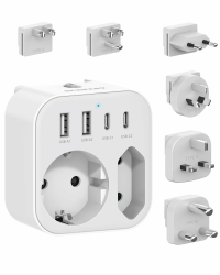 Reiseadapter Weltweit, Universal Reisestecker mit 2 USB A und 2 USB C, 6 Abnehmbare Internationale steckdosenadapter für USA UK EU AUS Japan Südafrika (6 Plug) Angebot bei HelloDeals